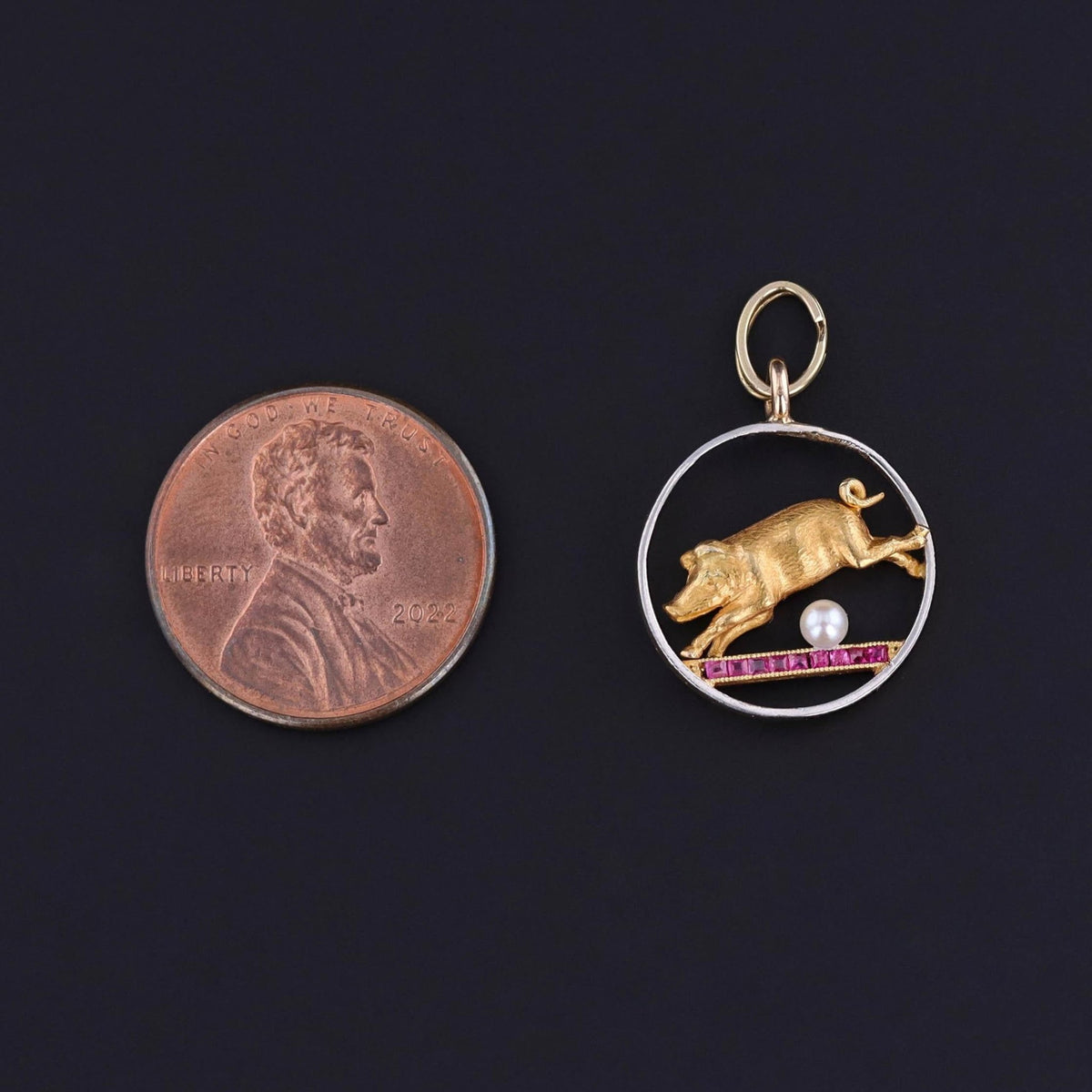 Antique French Pig Charm of 18k &amp; Platinum - Trademark Antiques