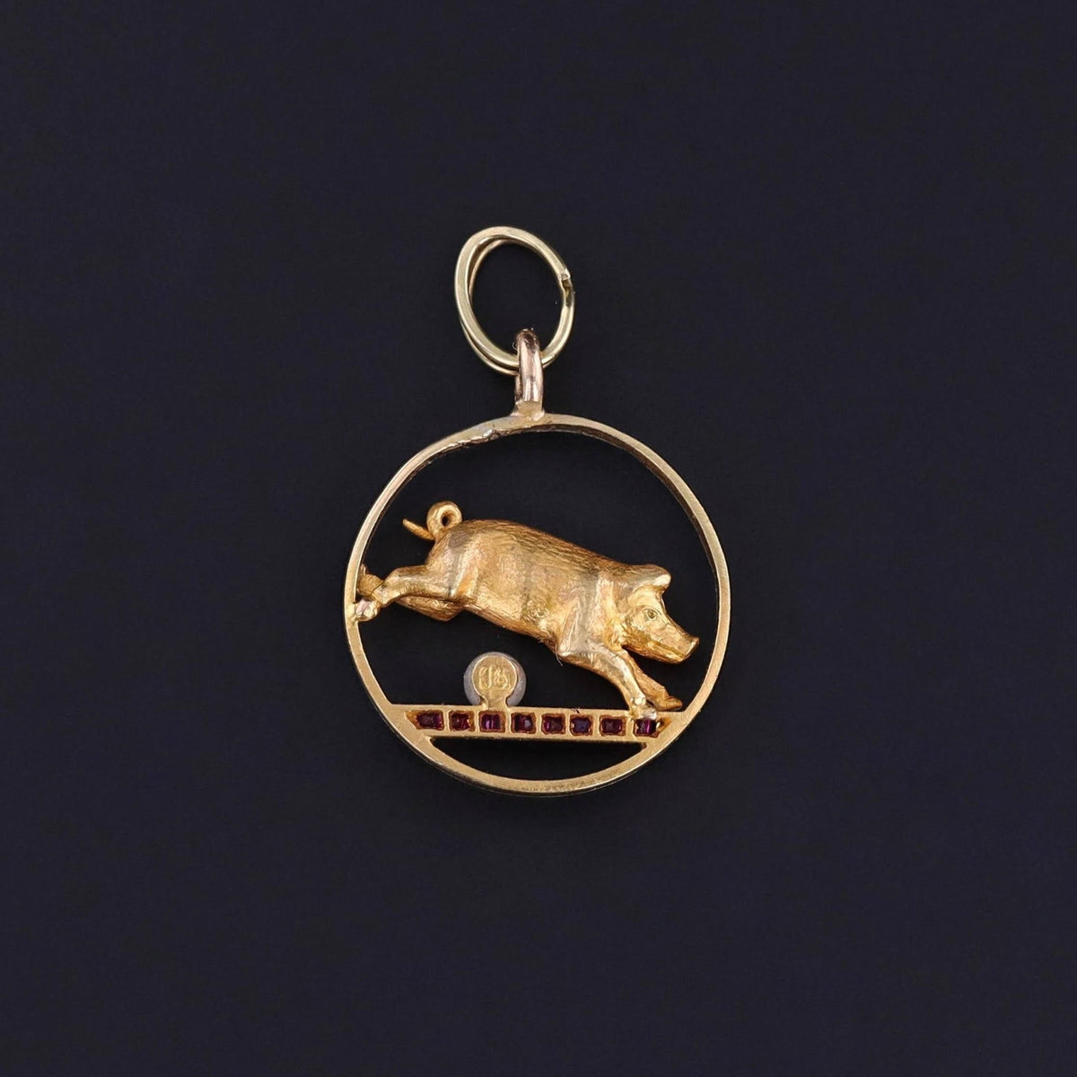 Antique French Pig Charm of 18k &amp; Platinum - Trademark Antiques
