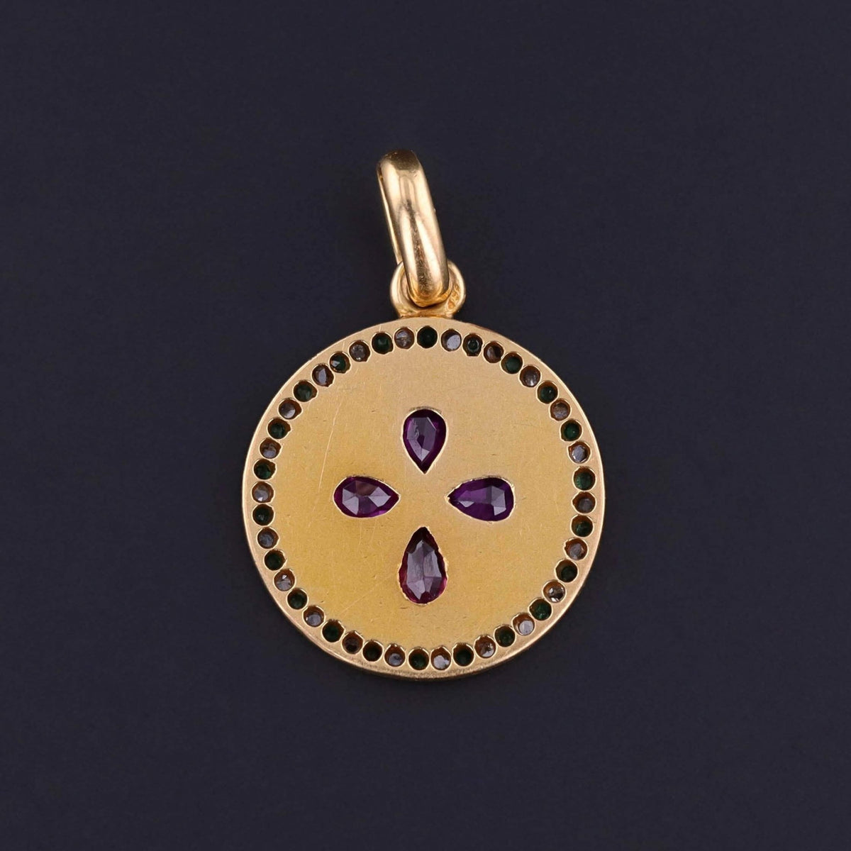 Antique French Ruby, Emerald &amp; Diamond Pendant of 18k Gold - Trademark Antiques