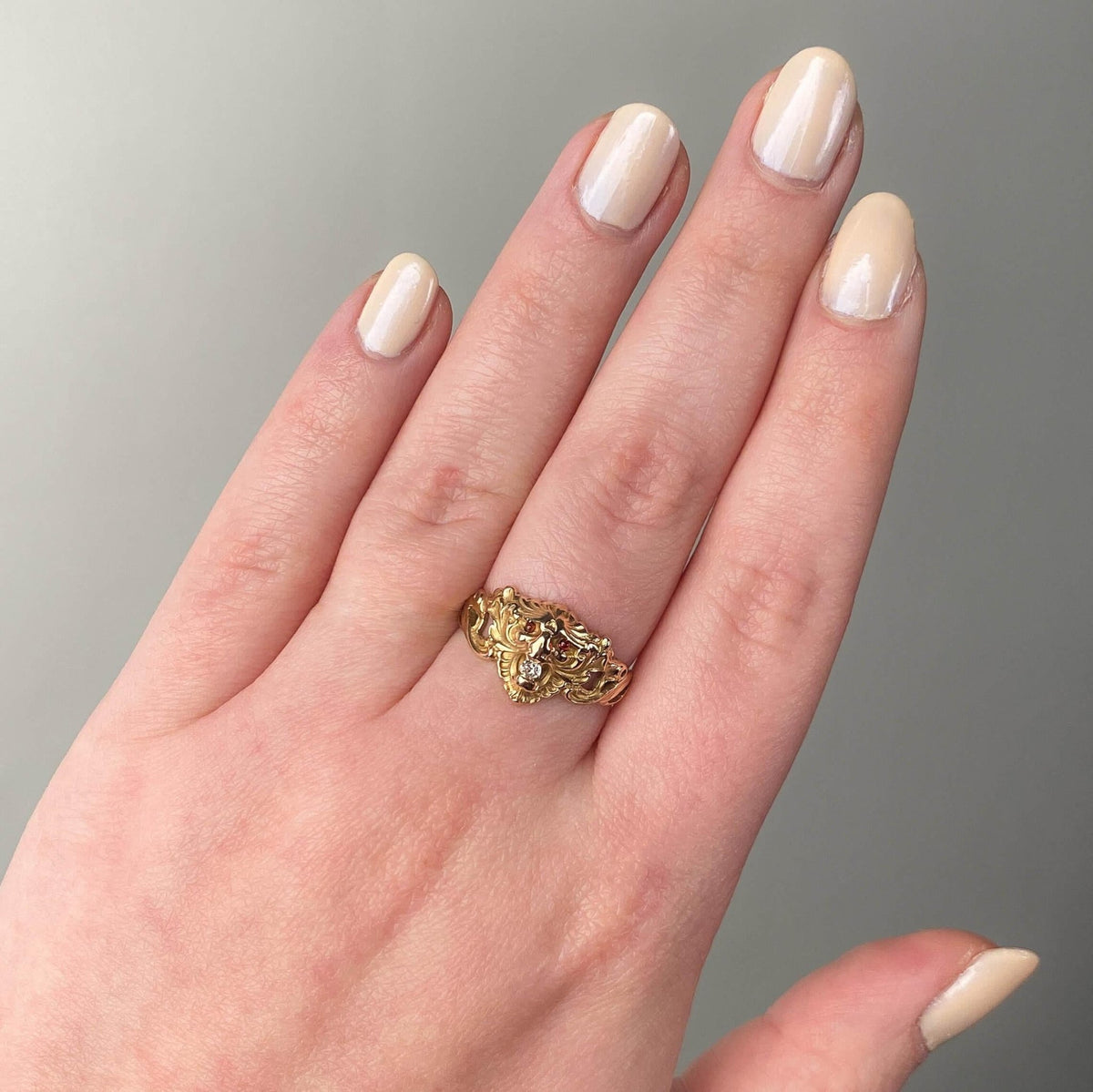 Antique Gargoyle Ring of 10k Gold - Trademark Antiques