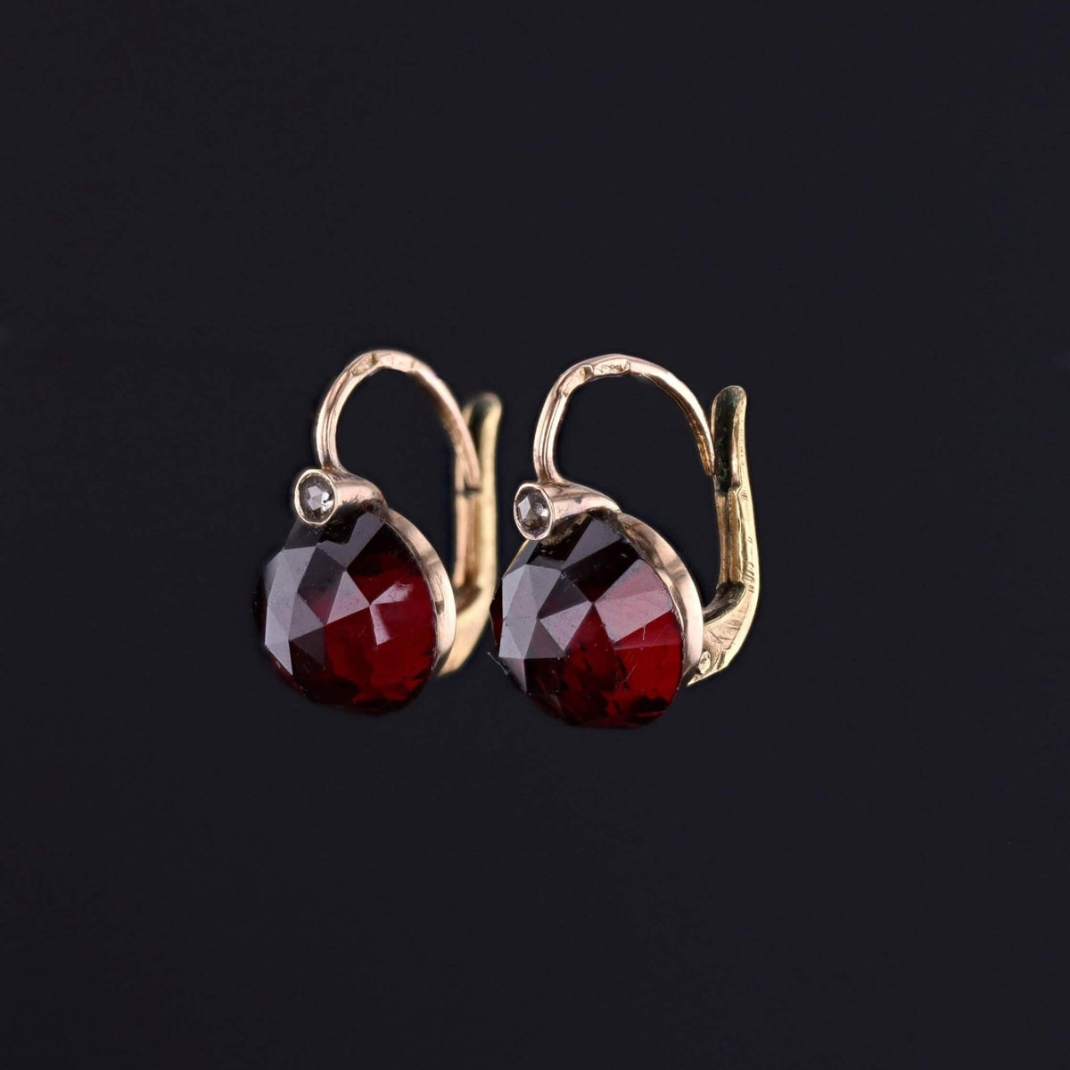 Antique Garnet and Diamond Earrings of 14k Gold - Trademark Antiques