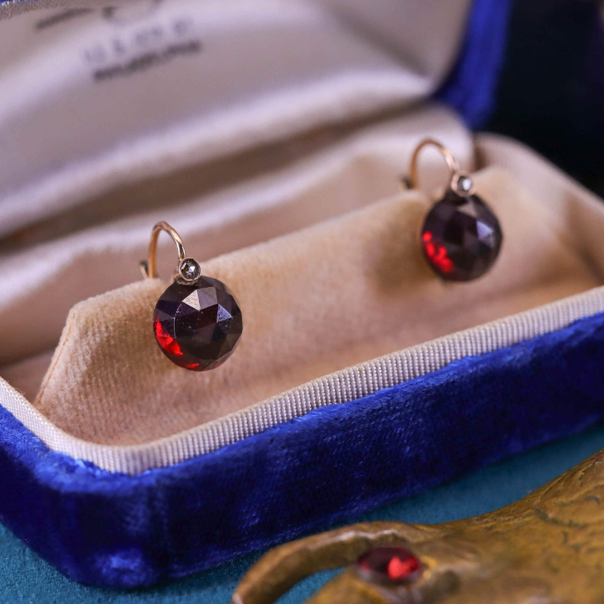 Antique Garnet and Diamond Earrings of 14k Gold - Trademark Antiques