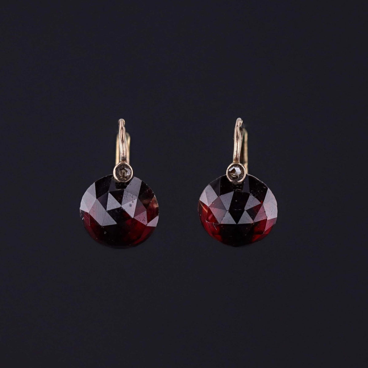 Antique Garnet and Diamond Earrings of 14k Gold - Trademark Antiques