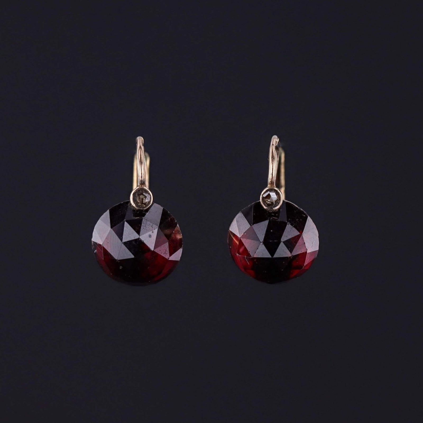 Antique Garnet and Diamond Earrings of 14k Gold - Trademark Antiques