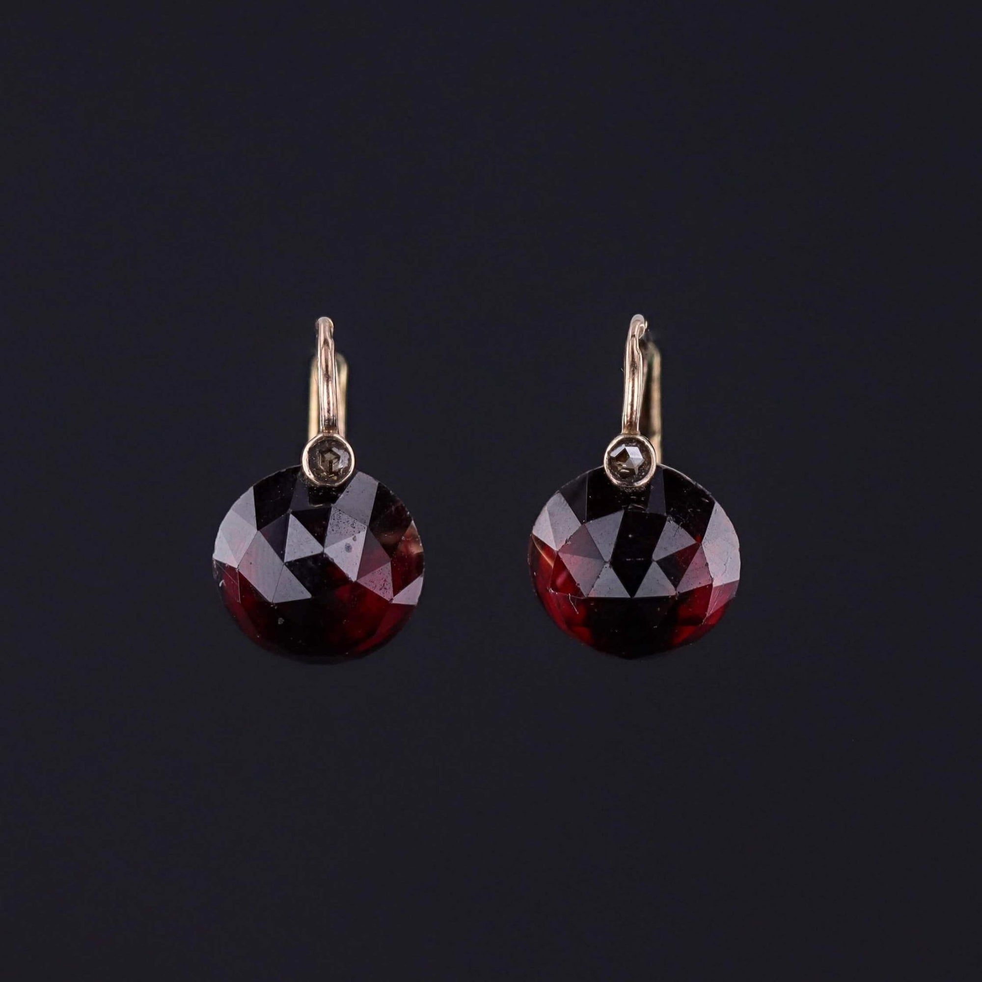 Antique Garnet and Diamond Earrings of 14k Gold - Trademark Antiques