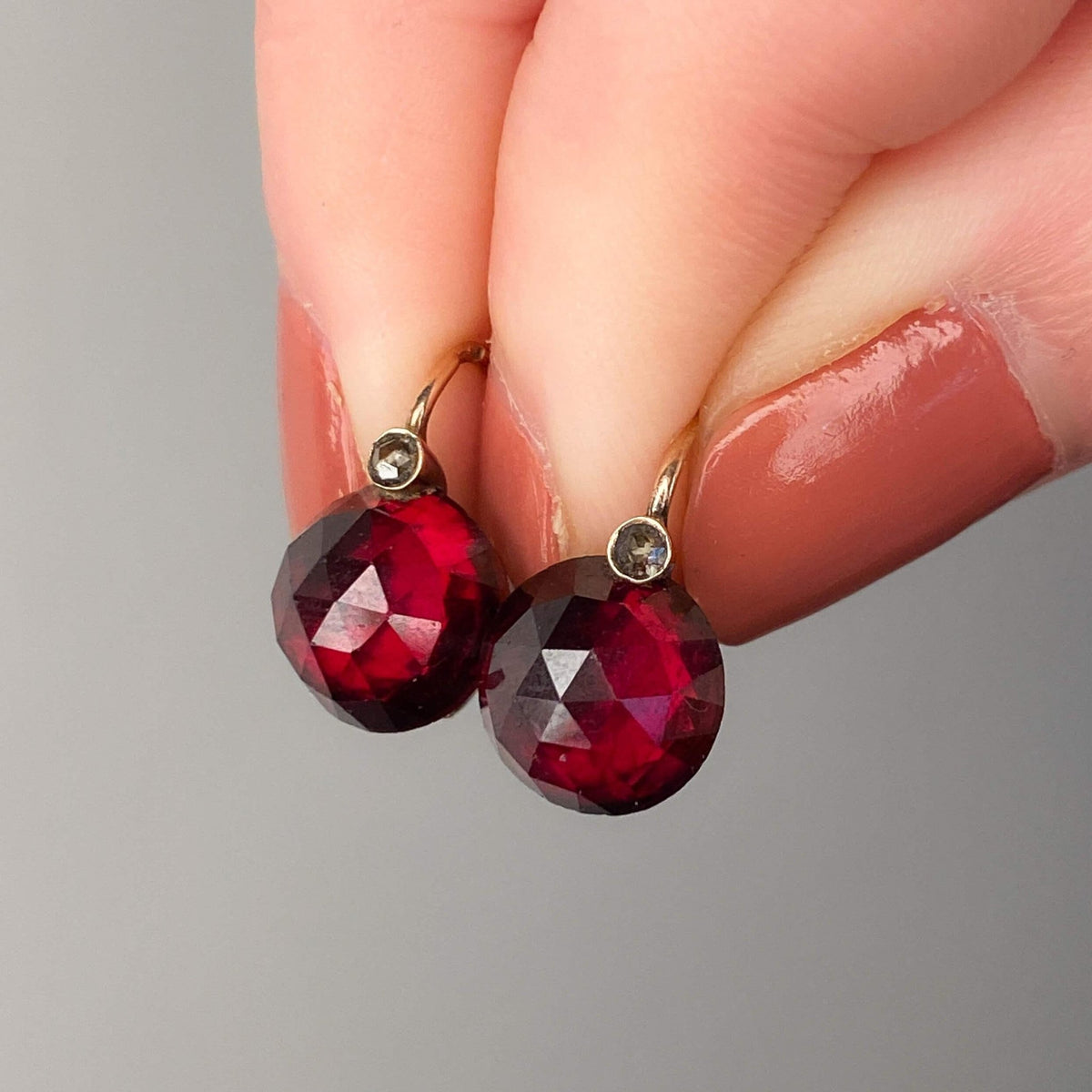 Antique Garnet and Diamond Earrings of 14k Gold - Trademark Antiques