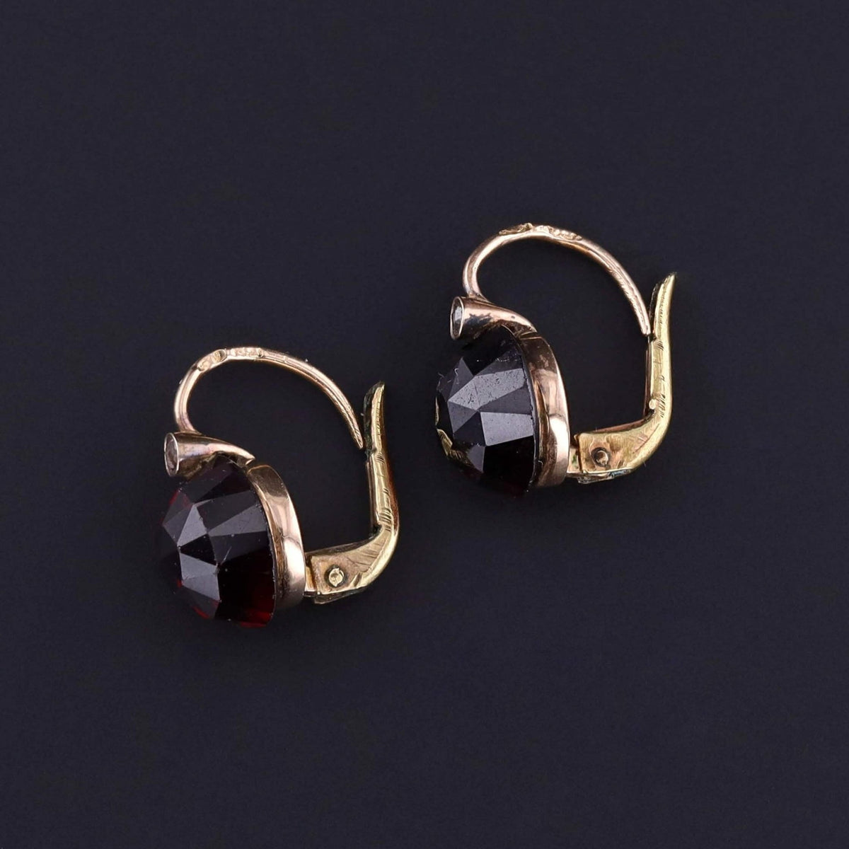 Antique Garnet and Diamond Earrings of 14k Gold - Trademark Antiques