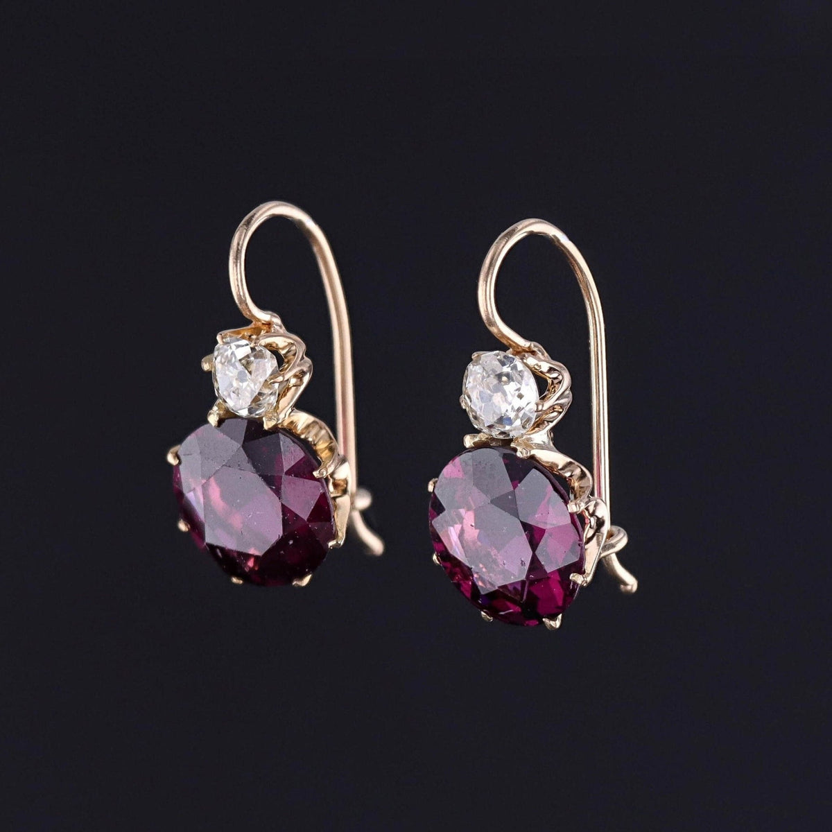 Antique Garnet and Diamond Earrings of 18k Gold - Trademark Antiques
