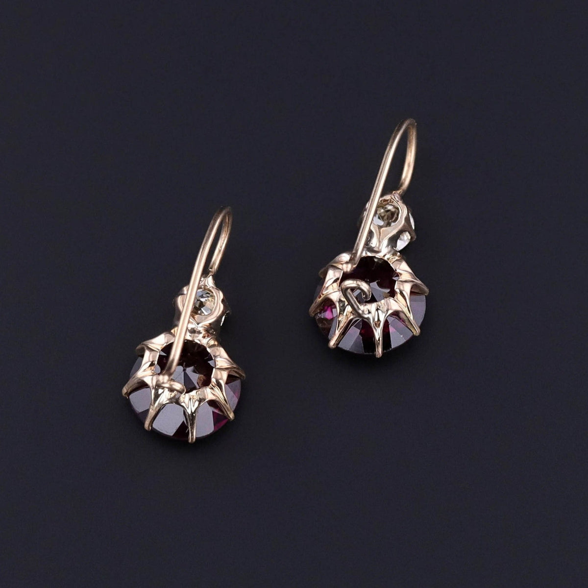 Antique Garnet and Diamond Earrings of 18k Gold - Trademark Antiques