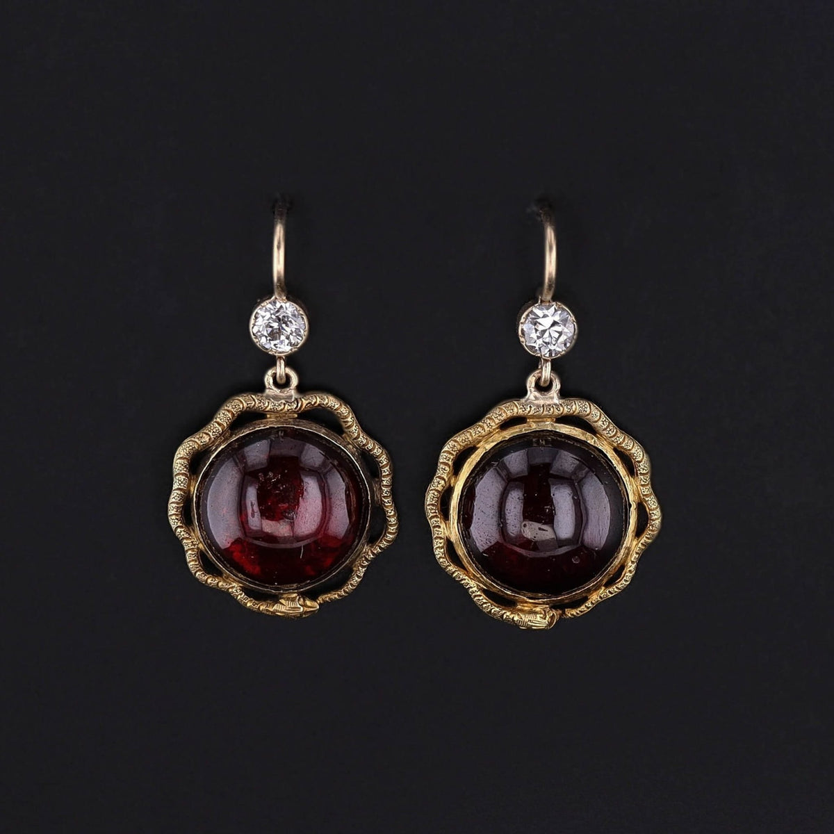 Antique Garnet and Diamond Snake Earrings - Trademark Antiques