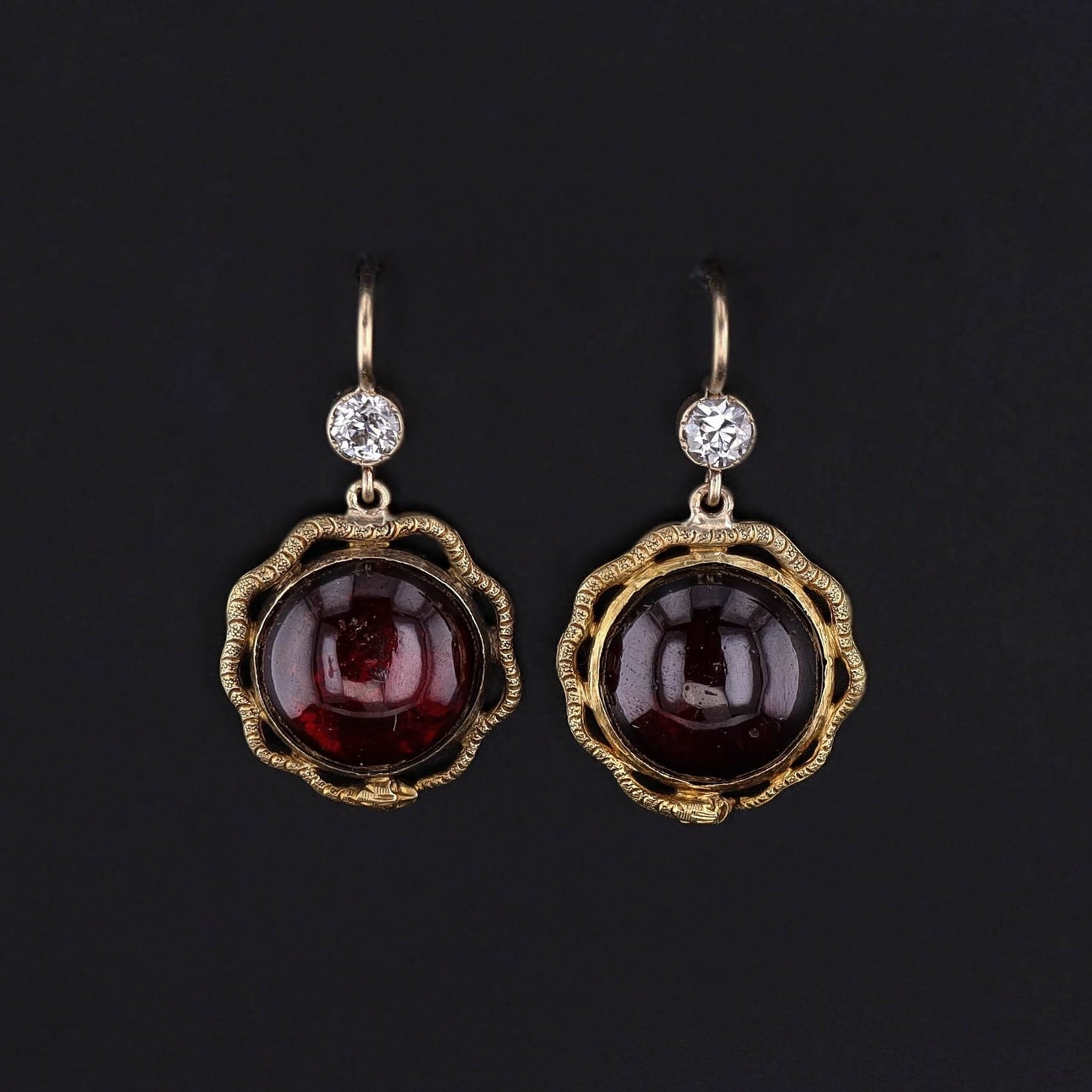 Antique Garnet and Diamond Snake Earrings - Trademark Antiques