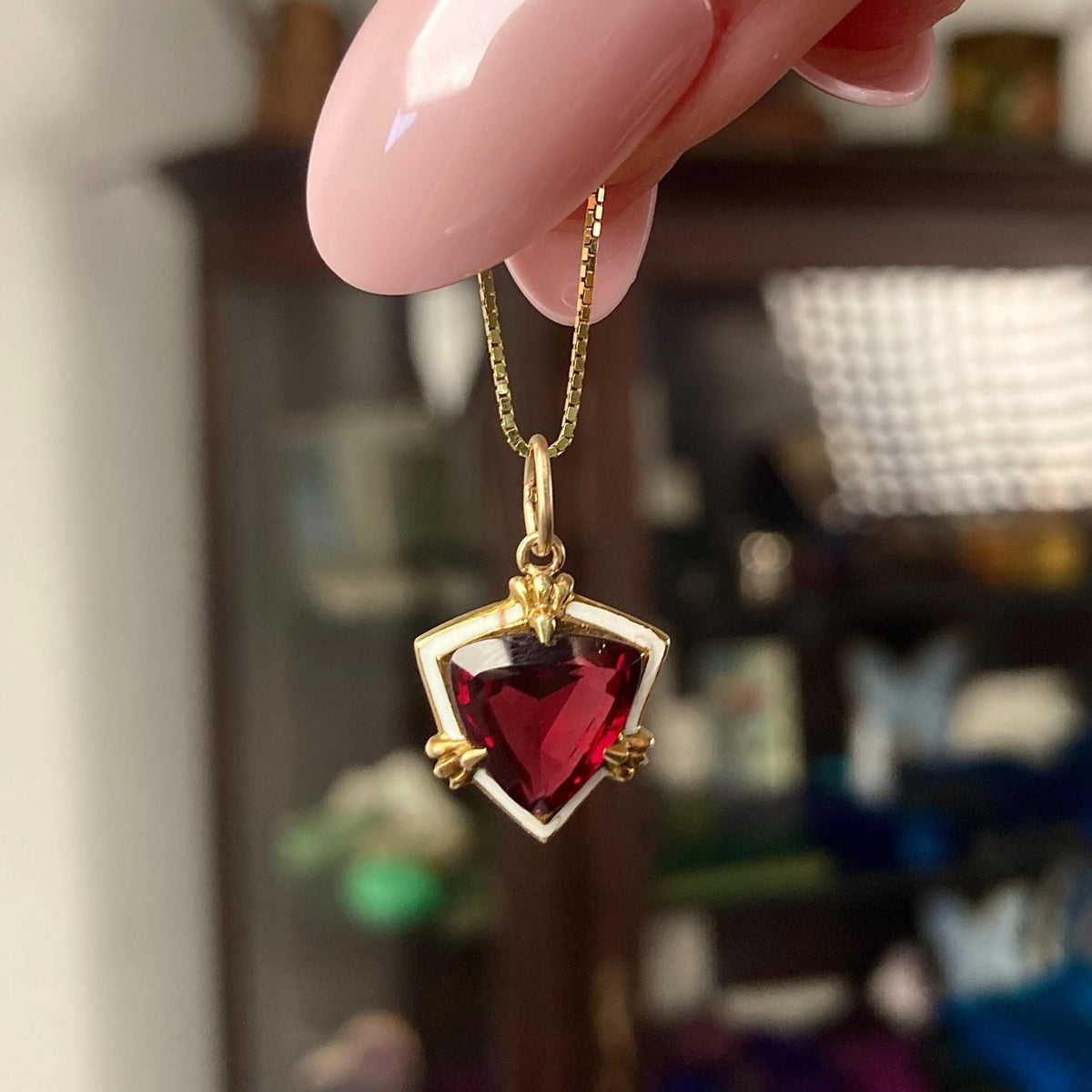 Antique Garnet and Enamel Charm of 14k Gold - Trademark Antiques