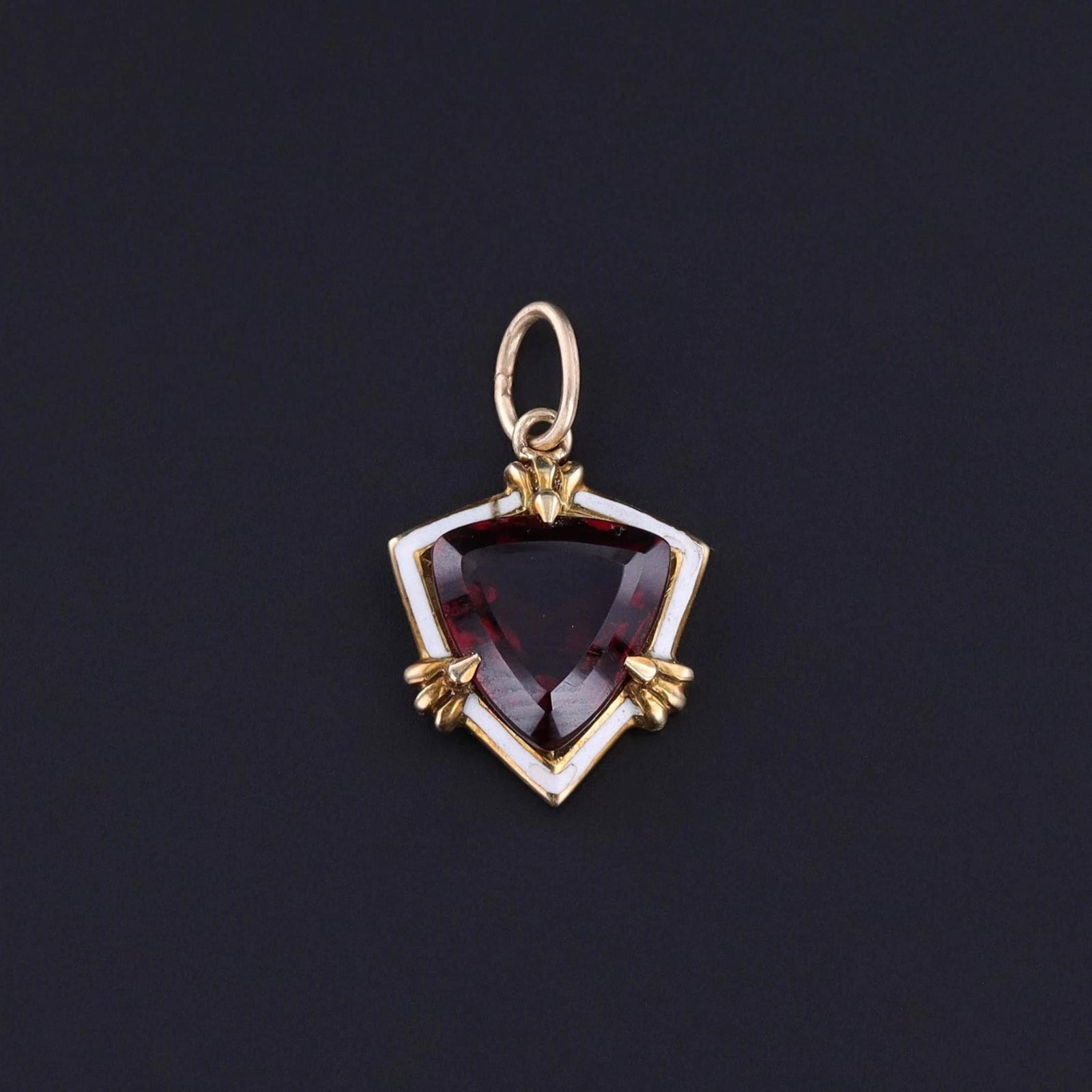 Antique Garnet and Enamel Charm of 14k Gold - Trademark Antiques