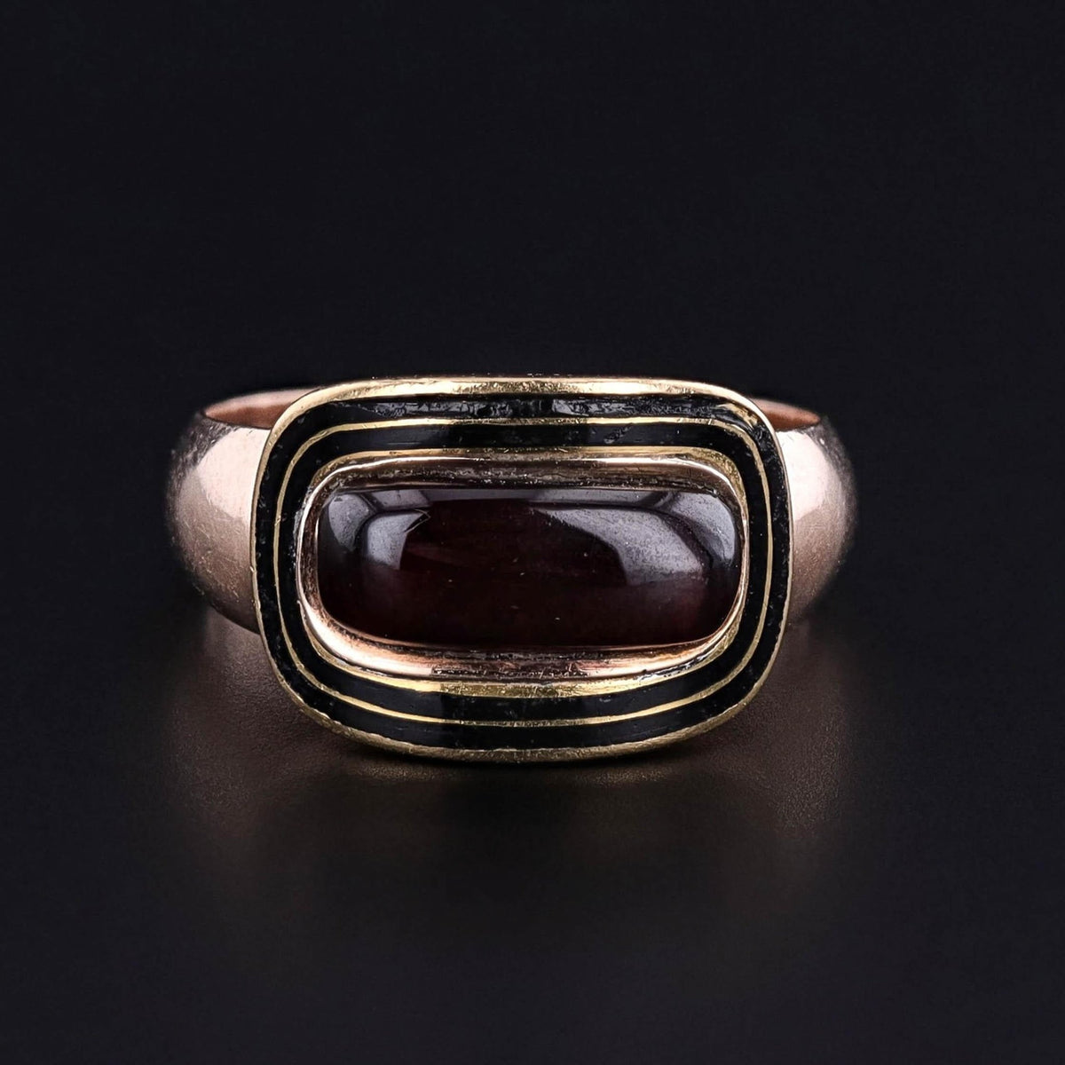 Antique Garnet and Enamel Mourning Ring of 10k Gold - Trademark Antiques