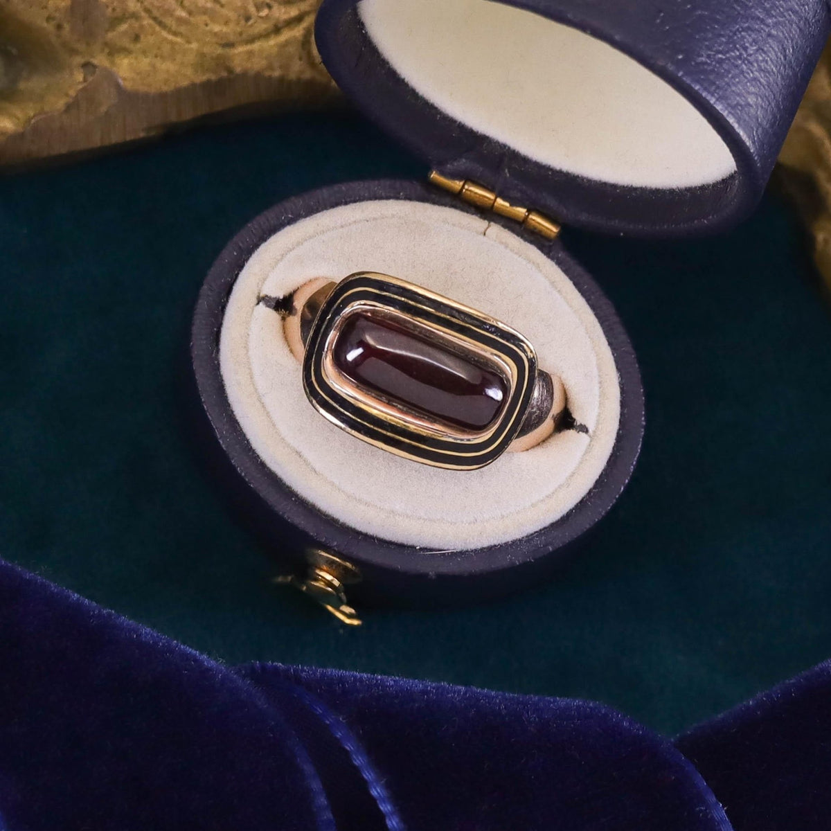 Antique Garnet and Enamel Mourning Ring of 10k Gold - Trademark Antiques