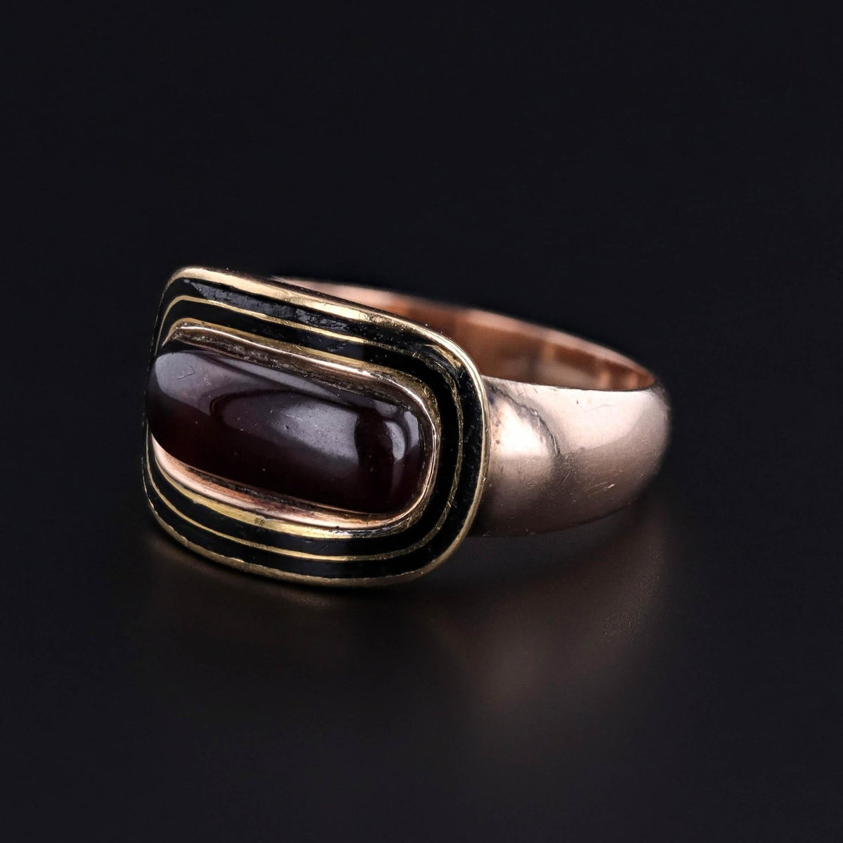 Antique Garnet and Enamel Mourning Ring of 10k Gold - Trademark Antiques