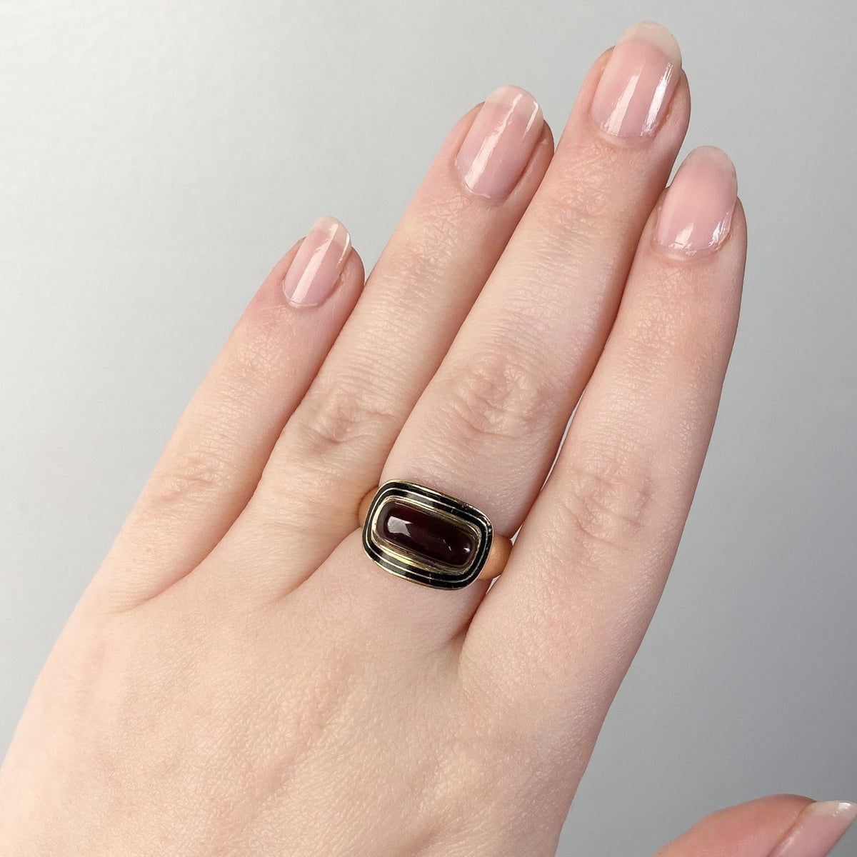 Antique Garnet and Enamel Mourning Ring of 10k Gold - Trademark Antiques