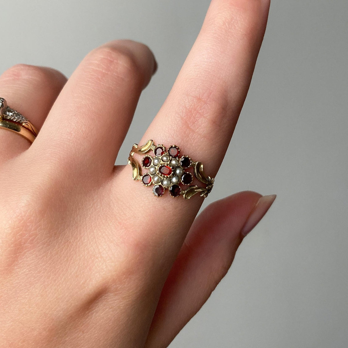 Antique Garnet and Pearl Ring of 12ct Gold - Trademark Antiques