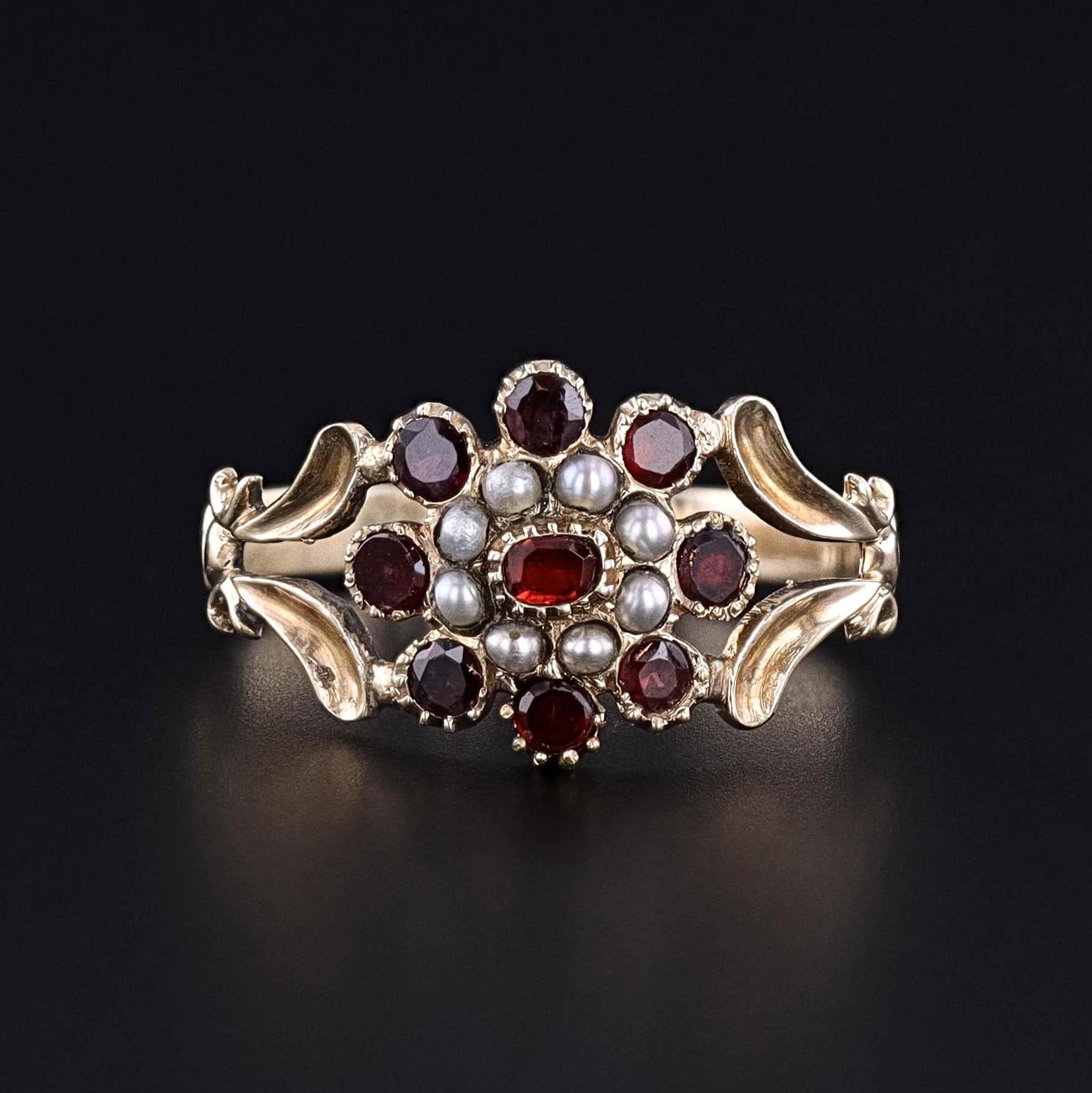 Antique Garnet and Pearl Ring of 12ct Gold - Trademark Antiques
