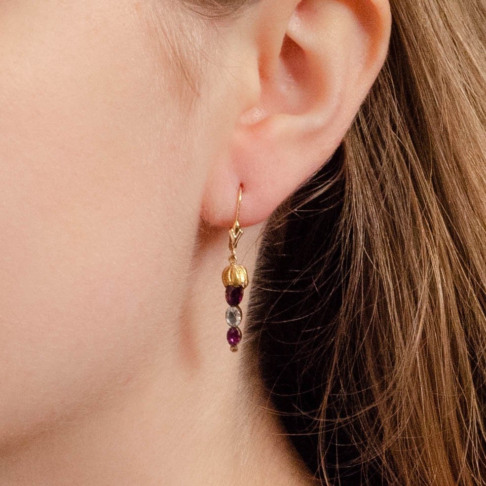 Antique Garnet and Rock Crystal Conversion Earrings of 14k Gold - Trademark Antiques