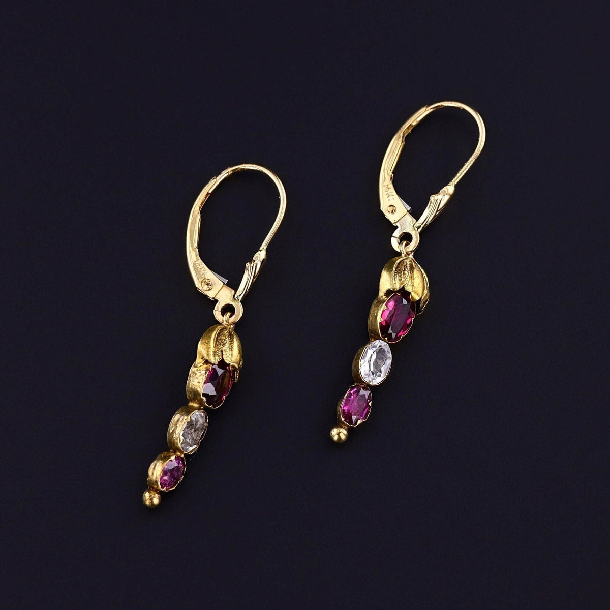 Antique Garnet and Rock Crystal Conversion Earrings of 14k Gold - Trademark Antiques