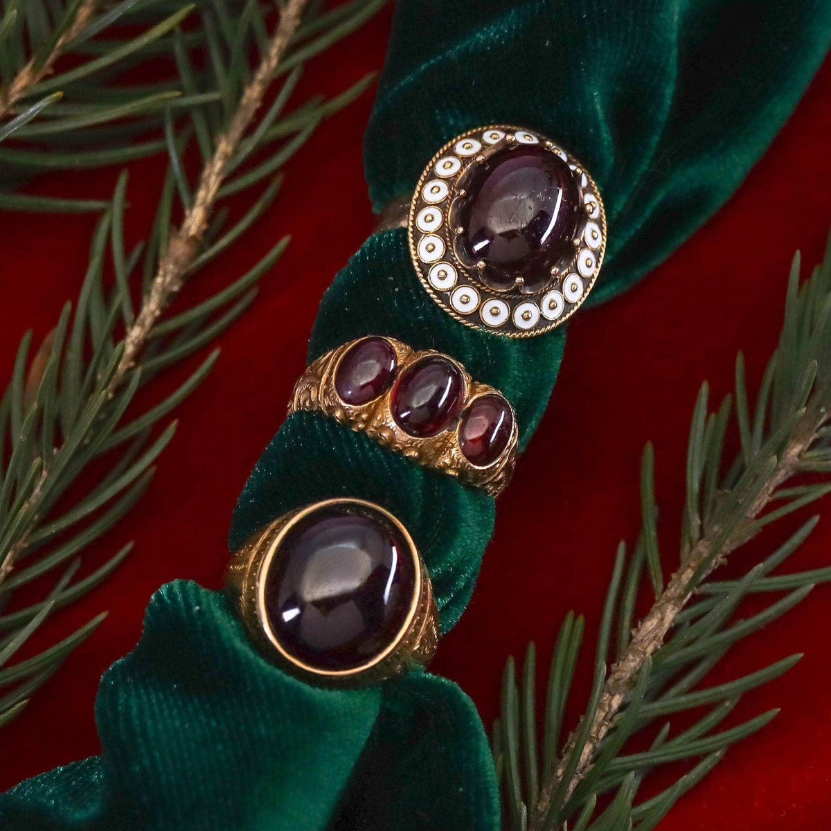 Antique Garnet and White Enamel Ring of 14k Gold - Trademark Antiques