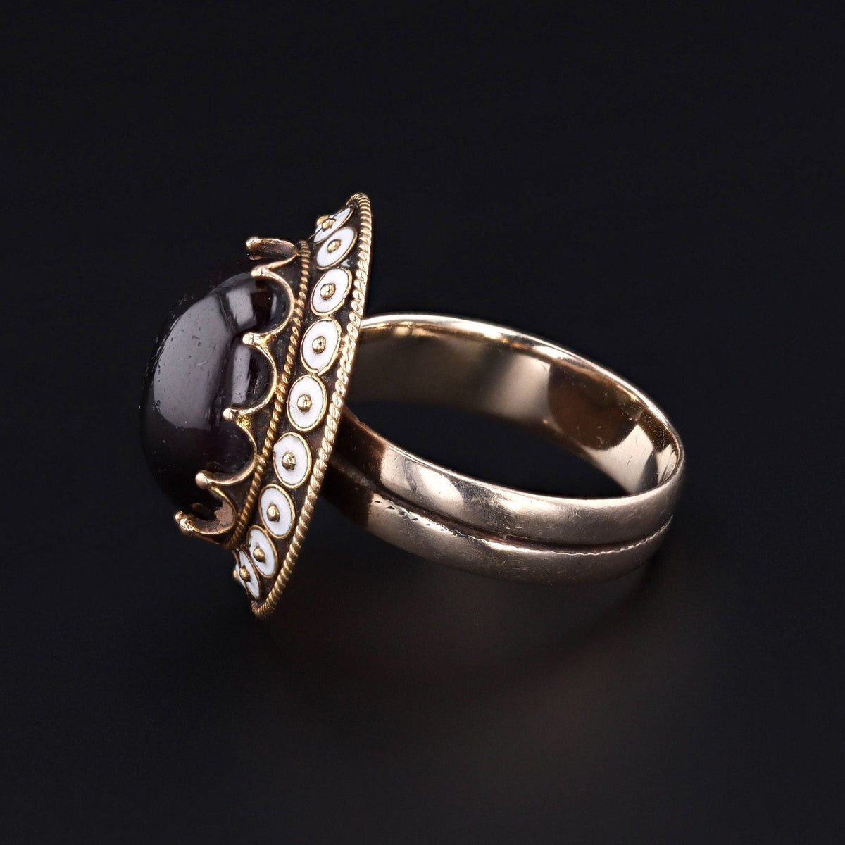 Antique Garnet and White Enamel Ring of 14k Gold - Trademark Antiques