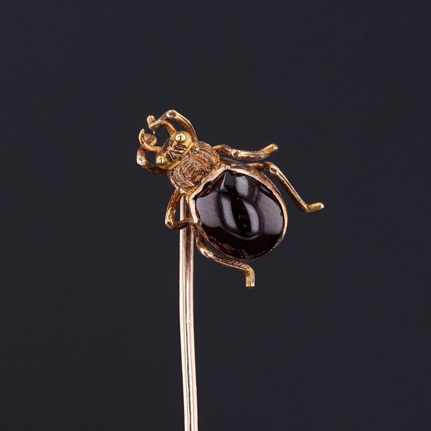 Antique Garnet Beetle Stickpin of 10k Gold - Trademark Antiques