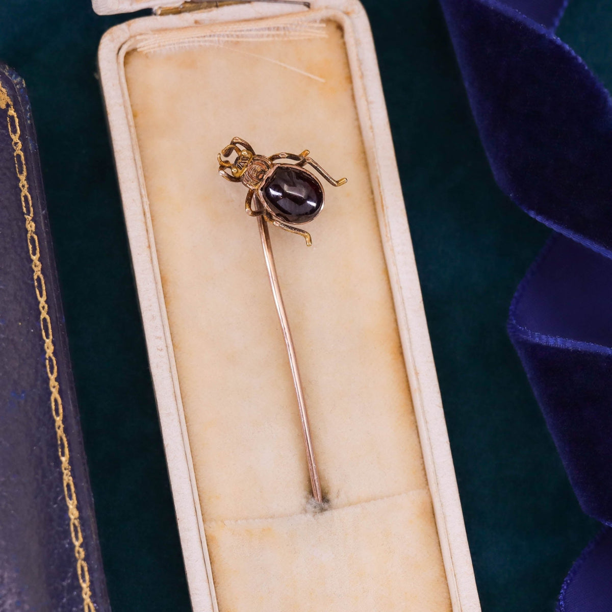 Antique Garnet Beetle Stickpin of 10k Gold - Trademark Antiques