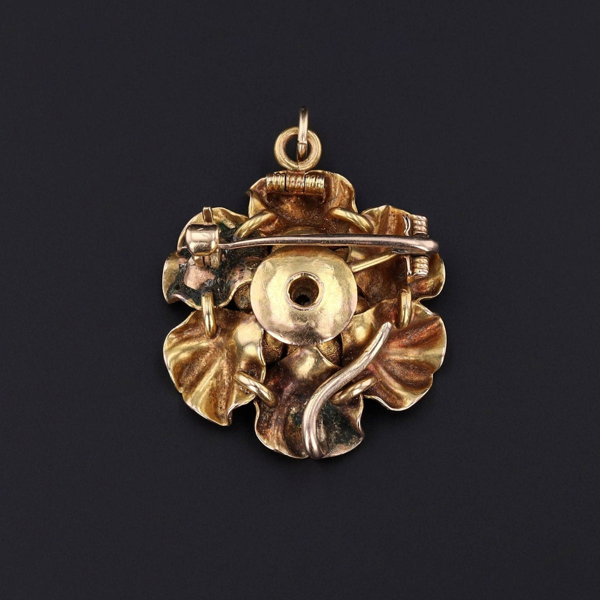 Antique Garnet Flower Pendant Brooch of 14k Gold - Trademark Antiques