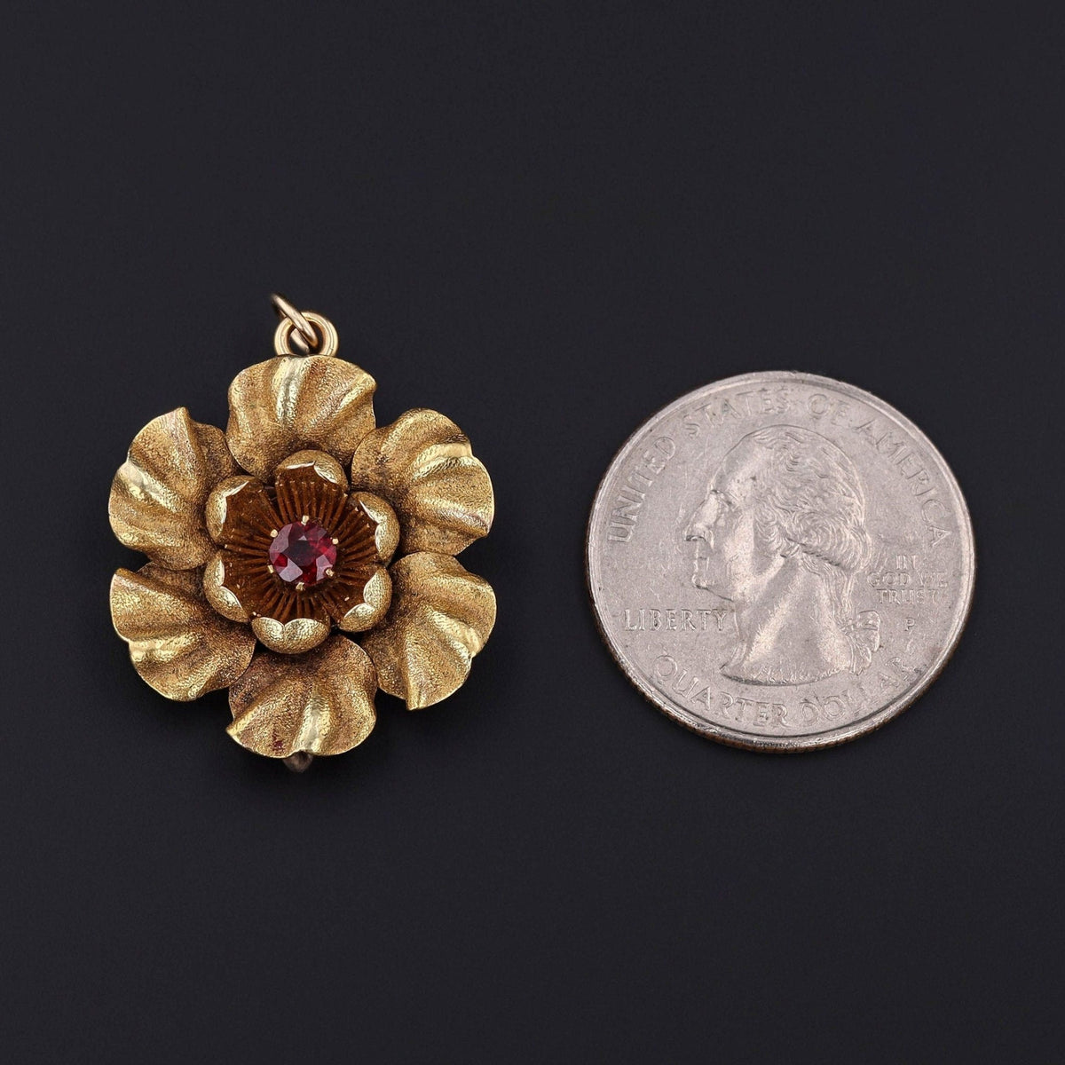 Antique Garnet Flower Pendant Brooch of 14k Gold - Trademark Antiques