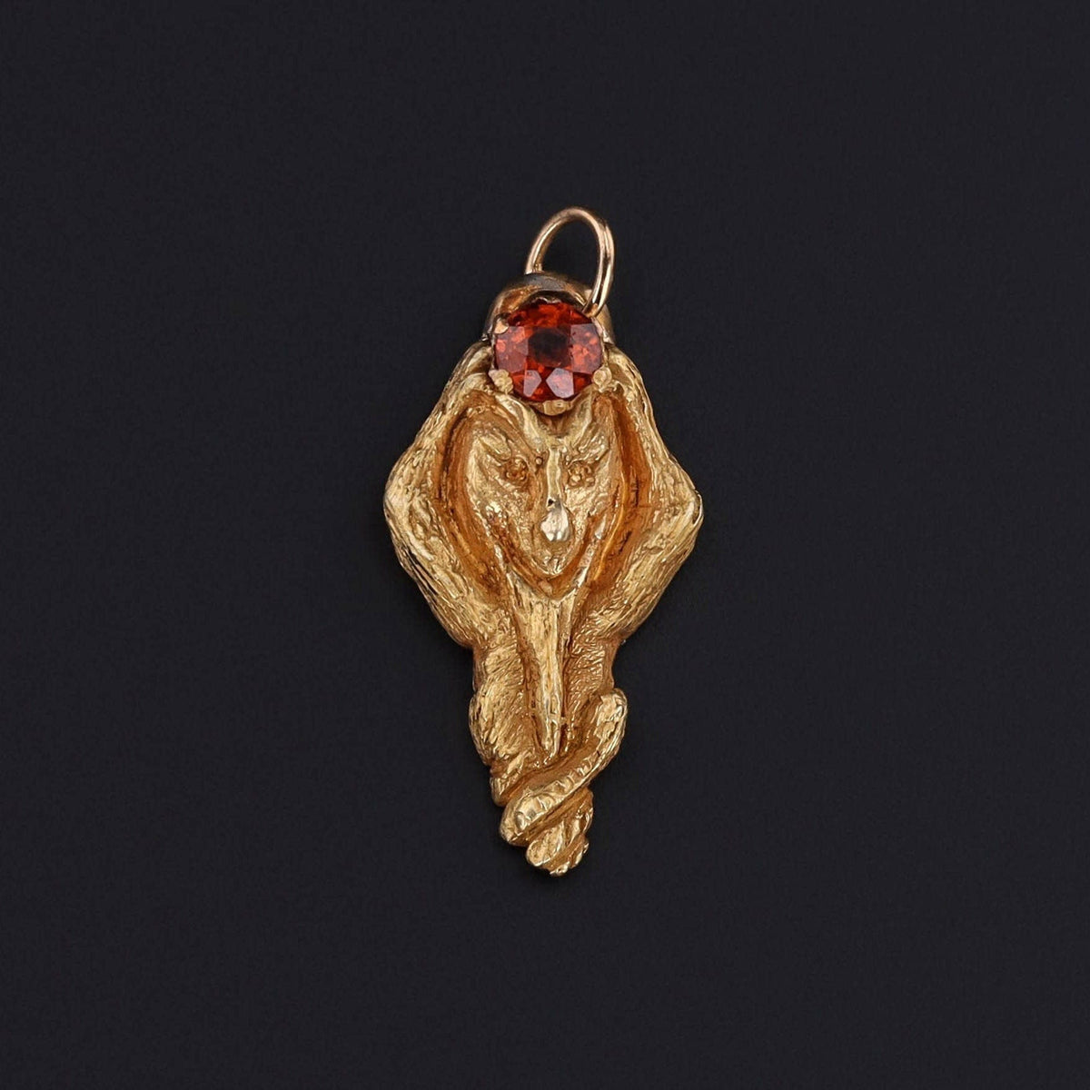 Antique Garnet Green Man Charm of 14k Gold - Trademark Antiques