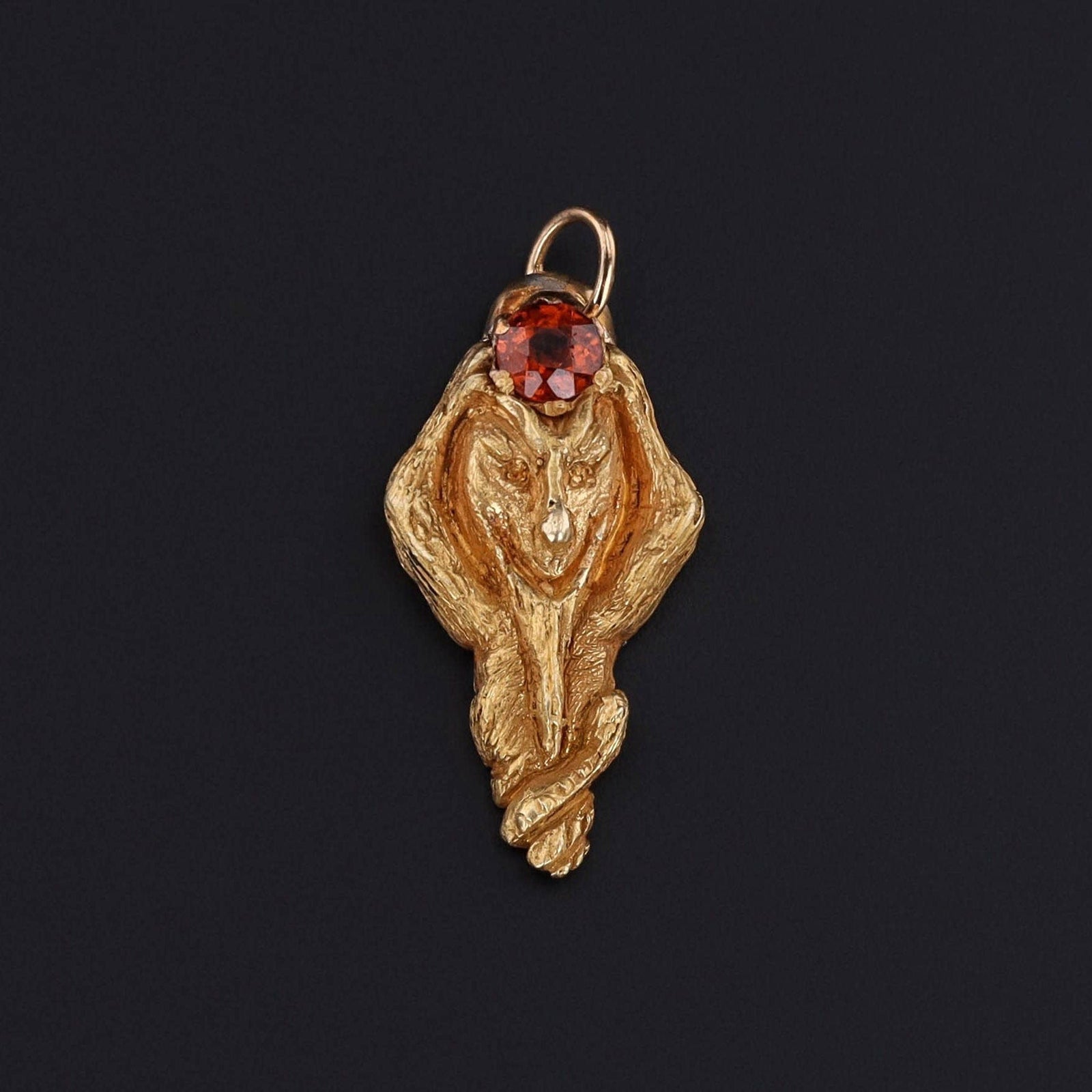 Antique Garnet Green Man Charm of 14k Gold - Trademark Antiques