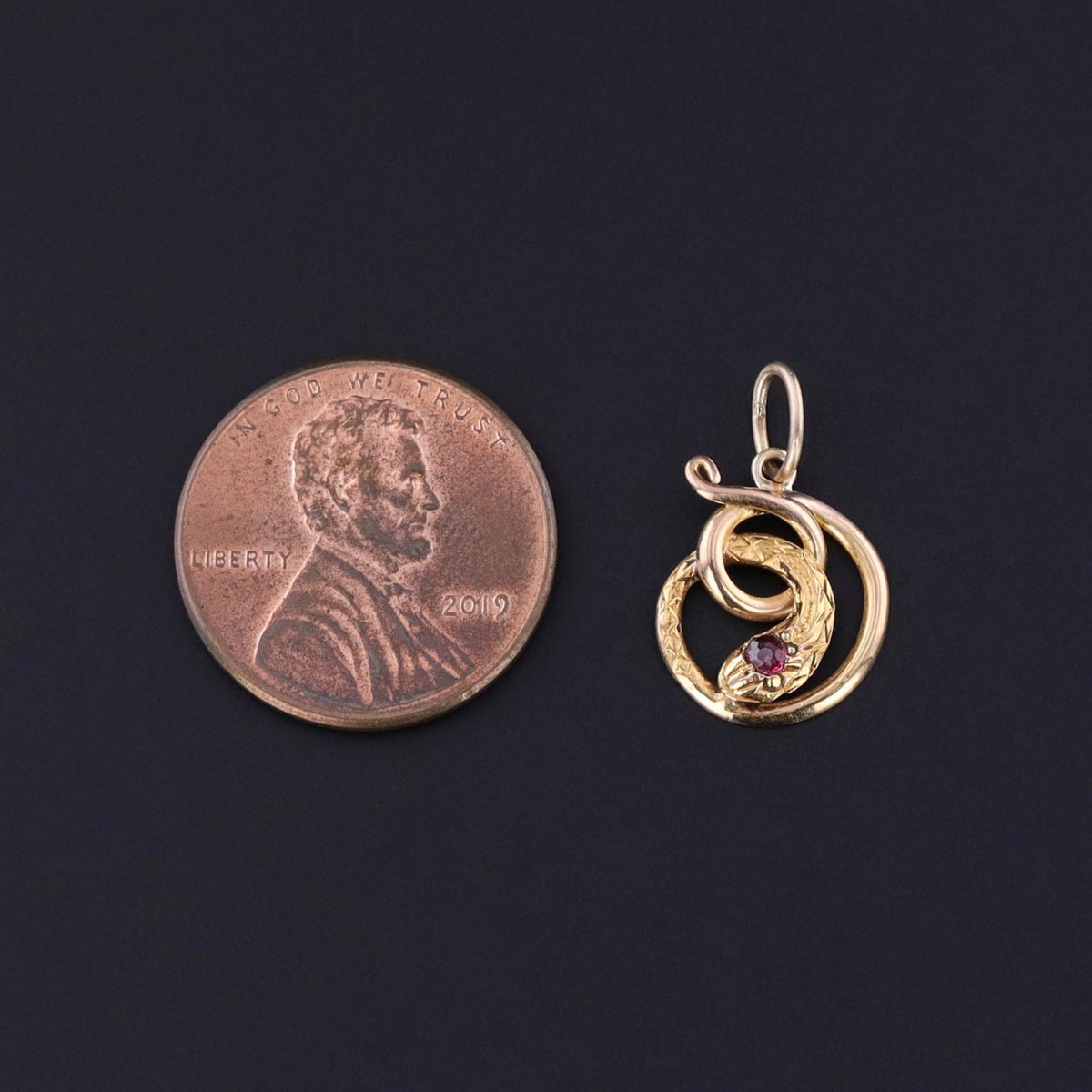 Antique Garnet Snake Charm of 18k Gold - Trademark Antiques