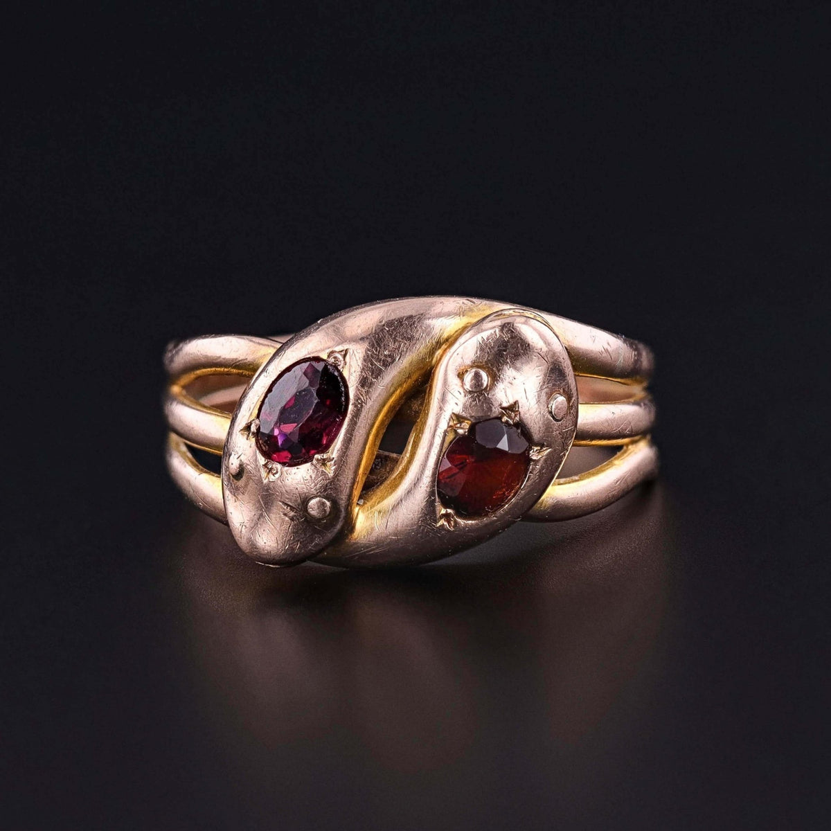 Antique Garnet Snake Ring of 9ct Gold - Trademark Antiques