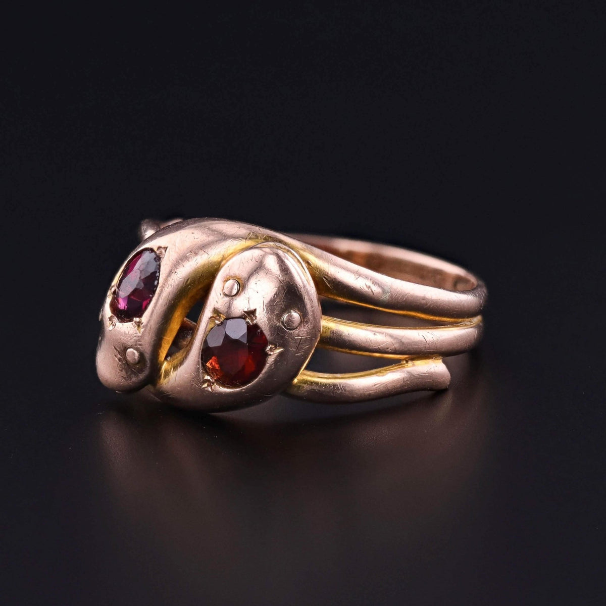 Antique Garnet Snake Ring of 9ct Gold - Trademark Antiques