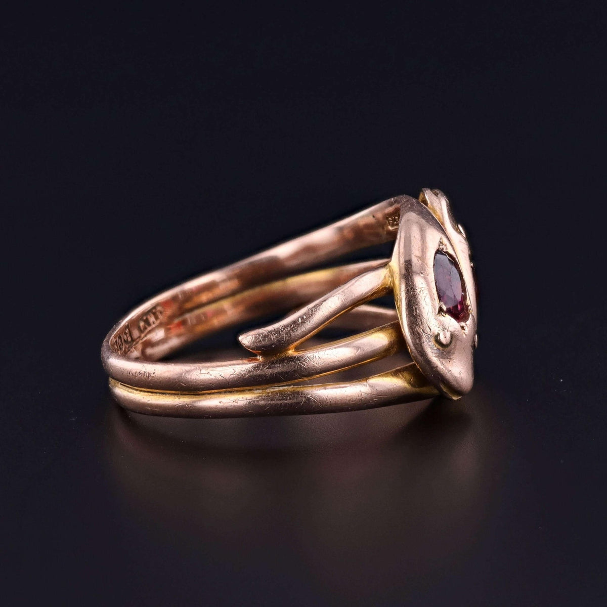 Antique Garnet Snake Ring of 9ct Gold - Trademark Antiques