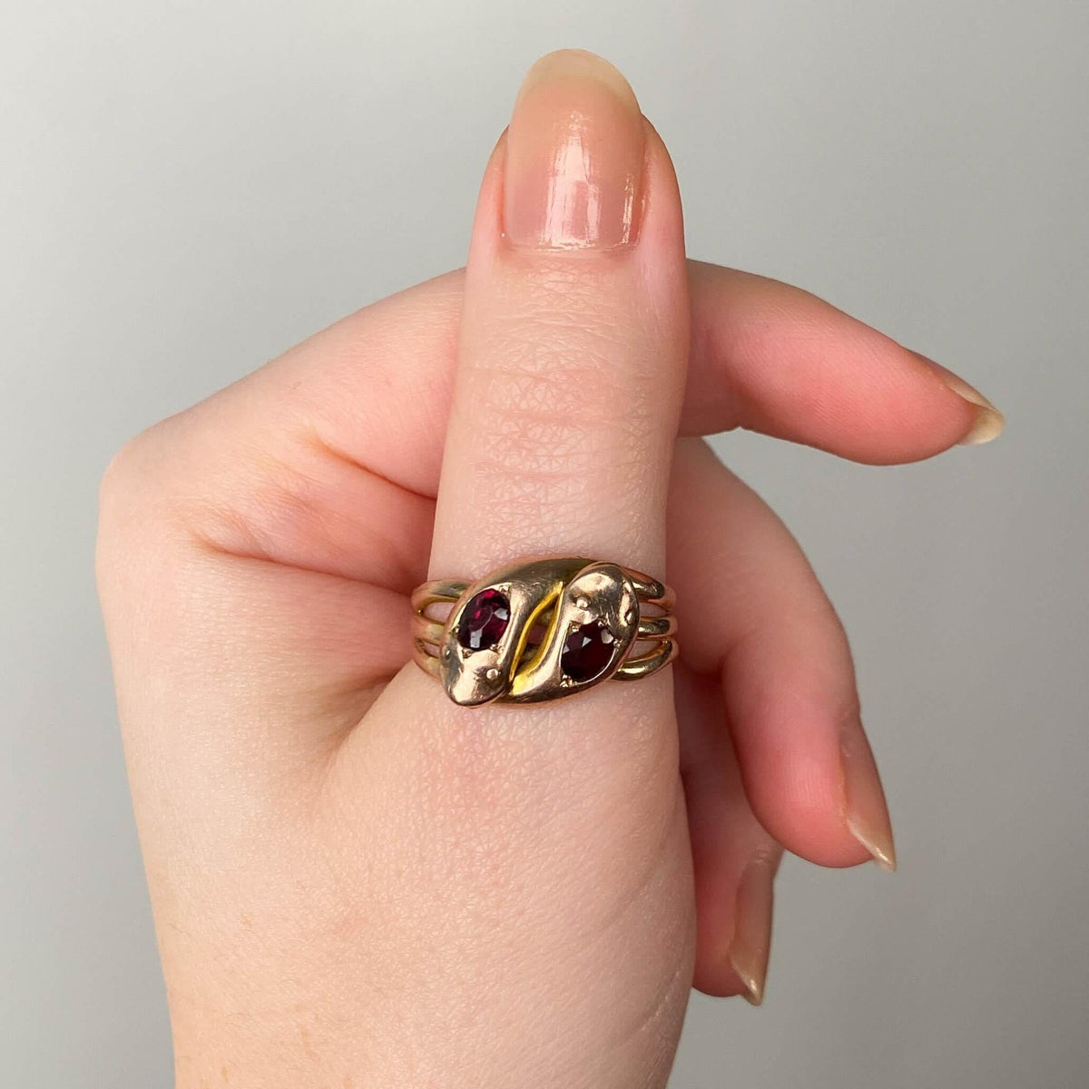 Antique Garnet Snake Ring of 9ct Gold - Trademark Antiques