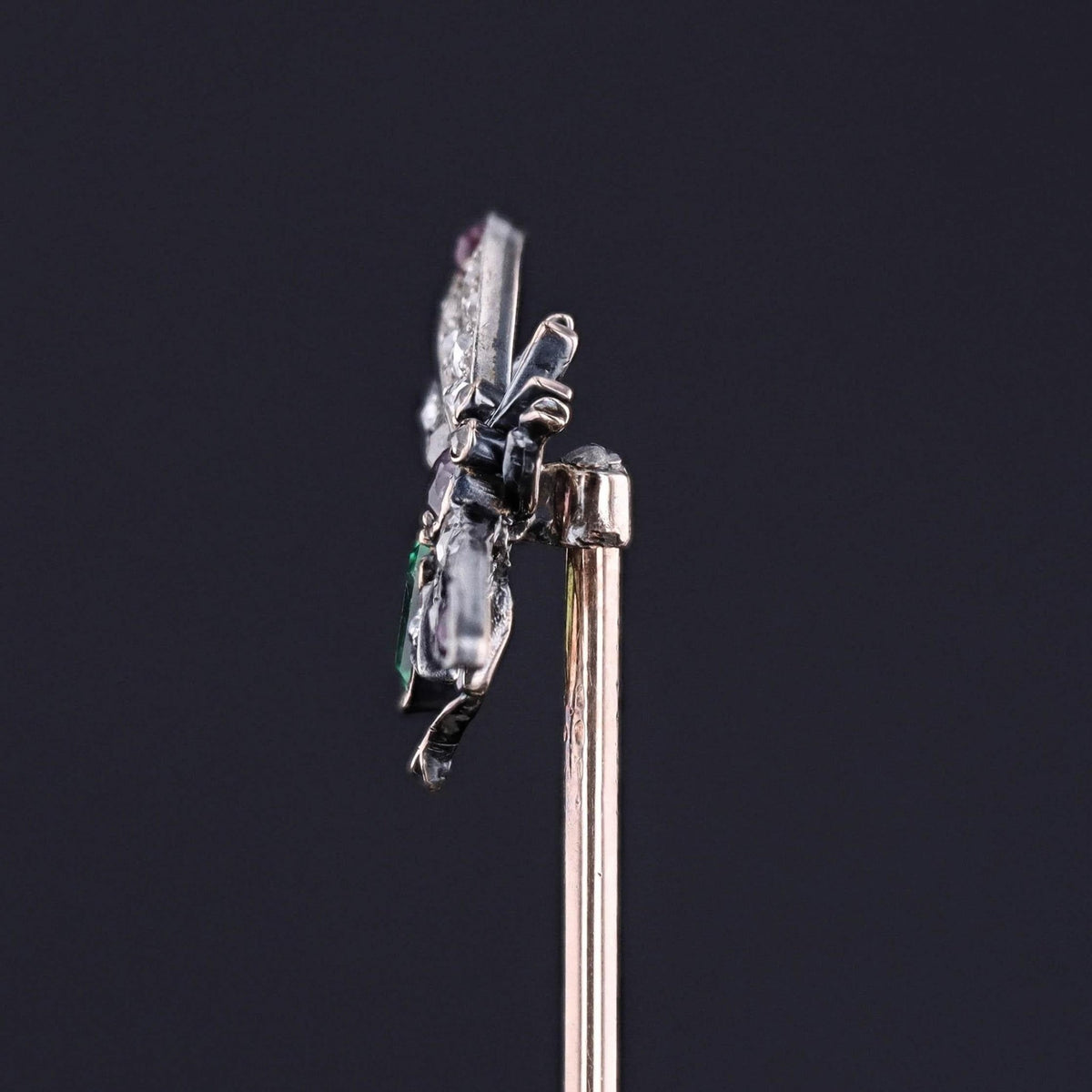 Antique Gemstone and Diamond Insect Stickpin of Silver and Gold - Trademark Antiques