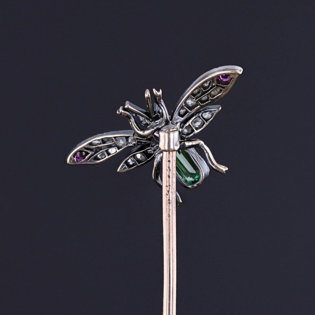 Antique Gemstone and Diamond Insect Stickpin of Silver and Gold - Trademark Antiques