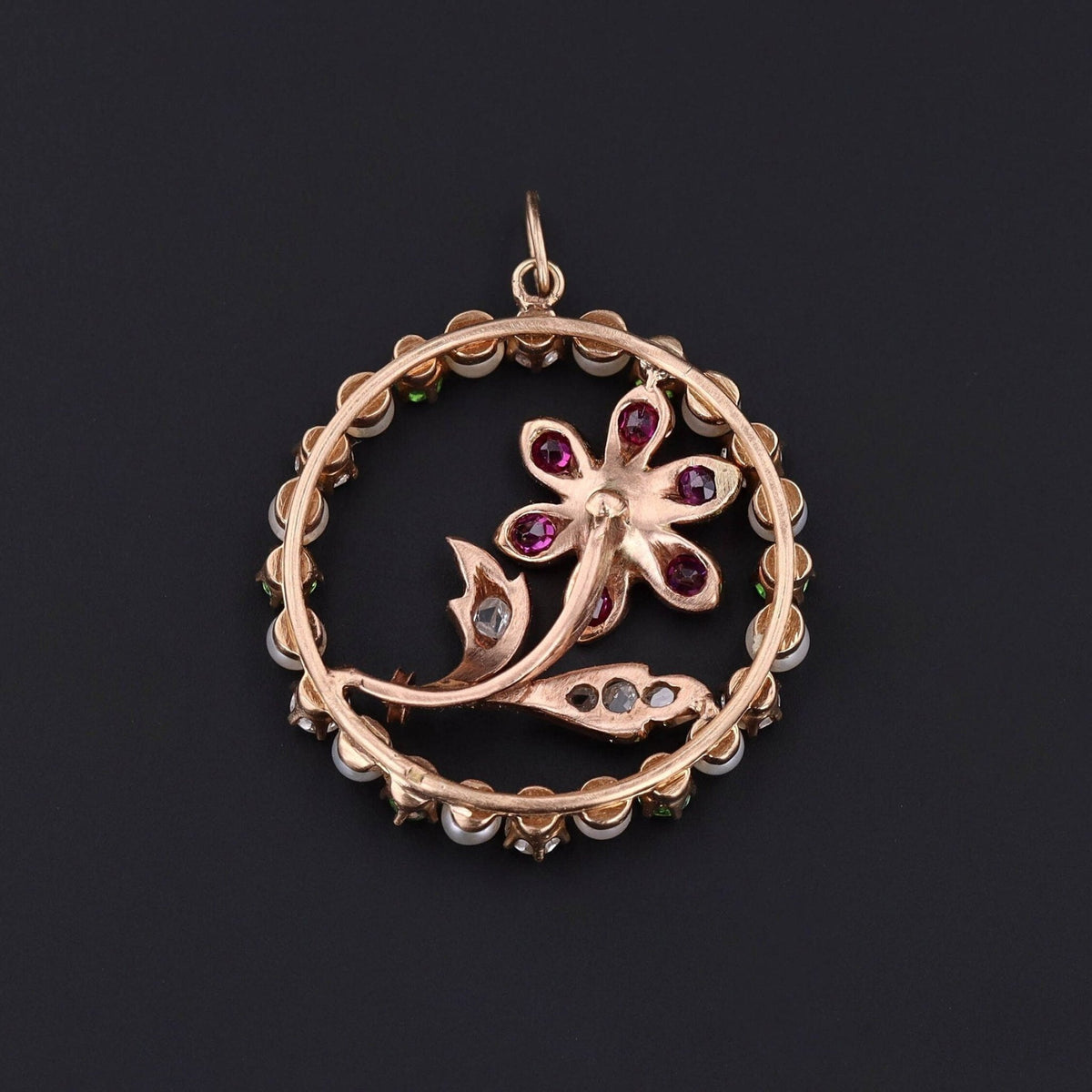 Antique Gemstone Flower Conversion Pendant of 14k Gold - Trademark Antiques