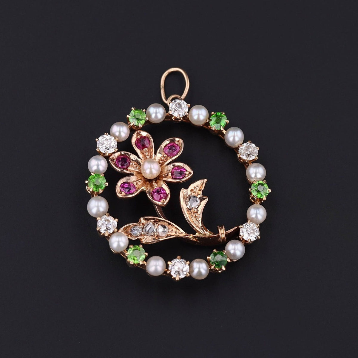 Antique Gemstone Flower Conversion Pendant of 14k Gold - Trademark Antiques