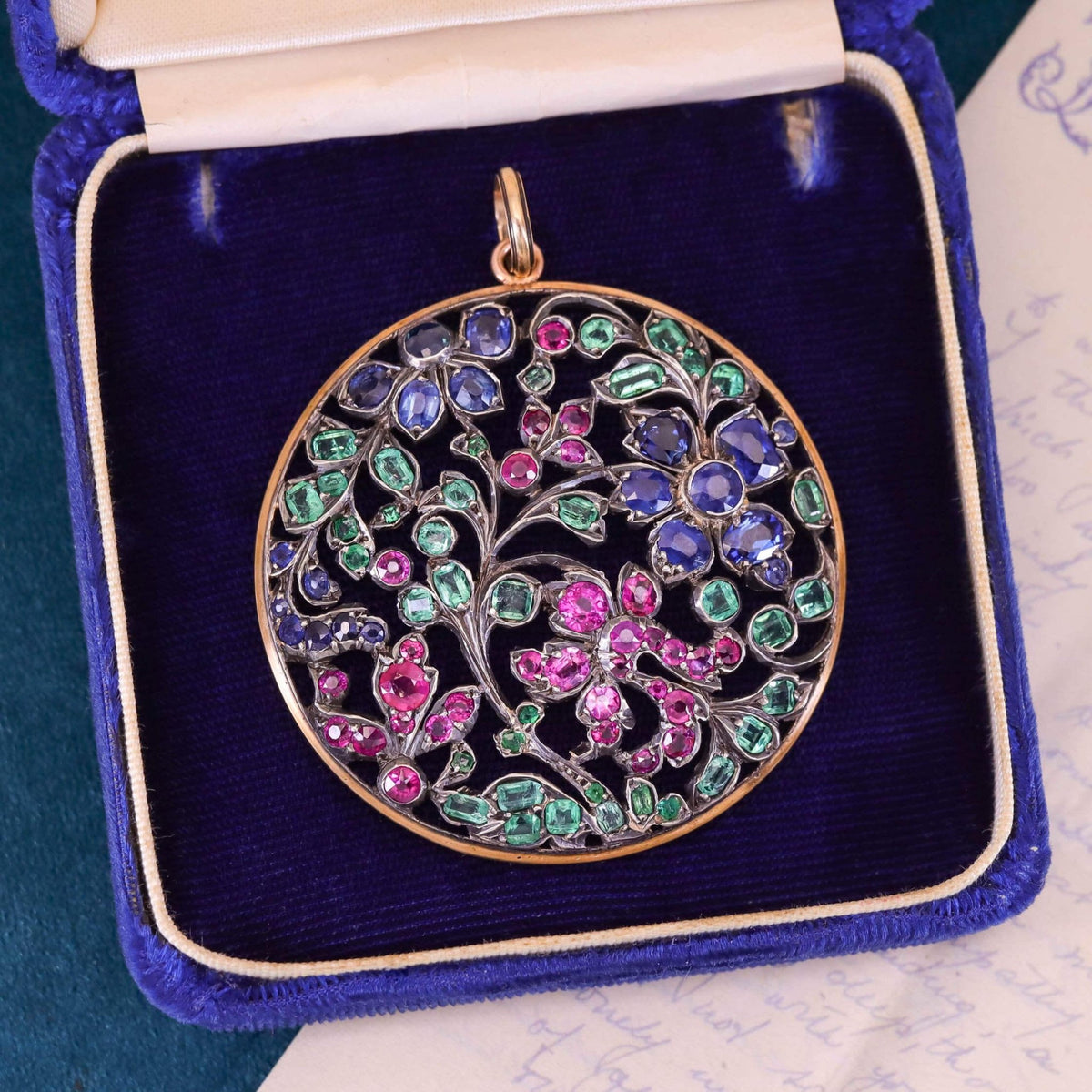 Antique Gemstone Flower Pendant of Silver and 14k Gold - Trademark Antiques