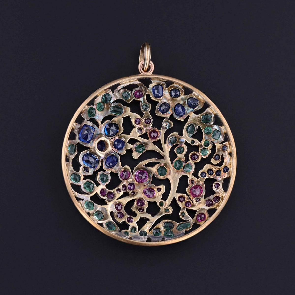 Antique Gemstone Flower Pendant of Silver and 14k Gold - Trademark Antiques