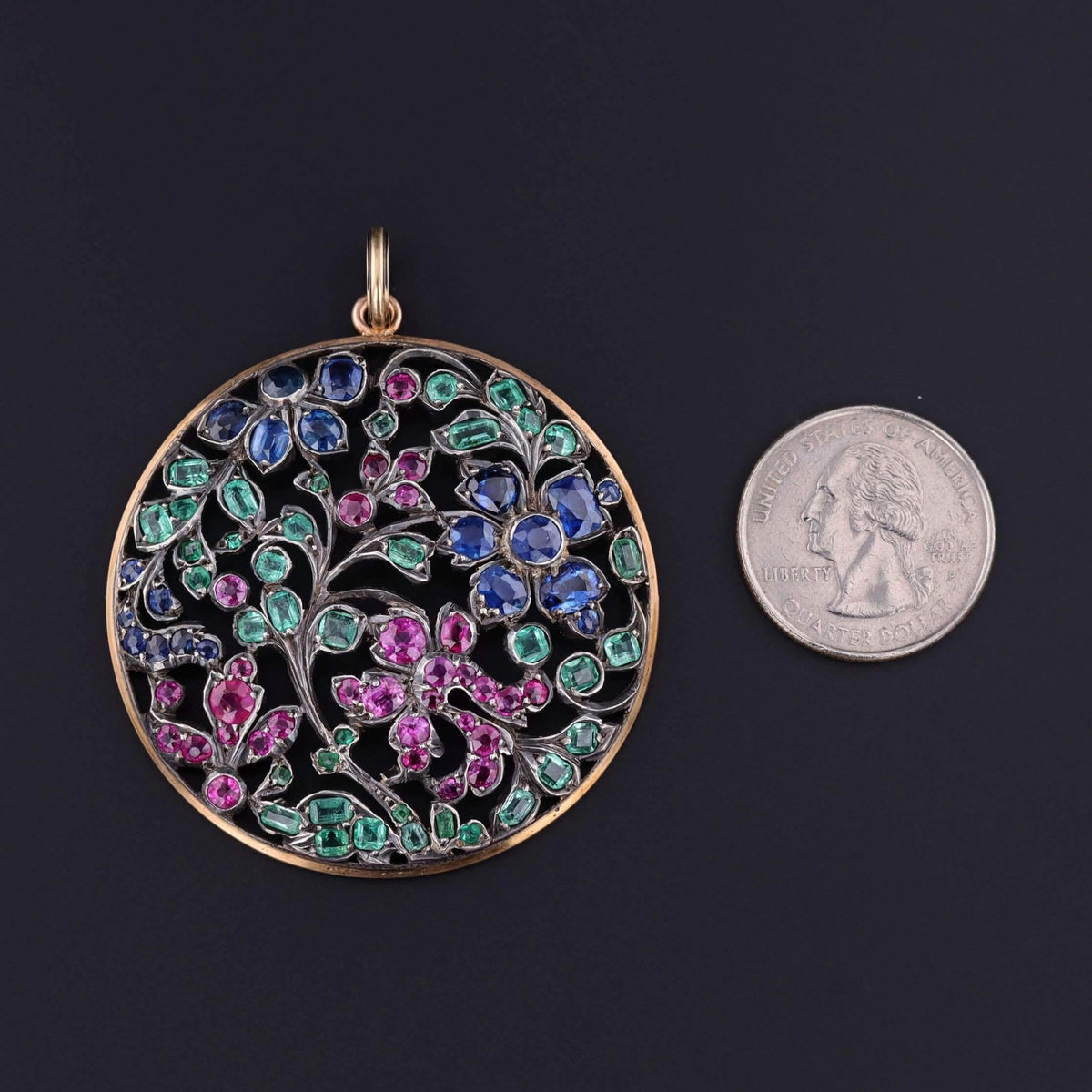 Antique Gemstone Flower Pendant of Silver and 14k Gold - Trademark Antiques