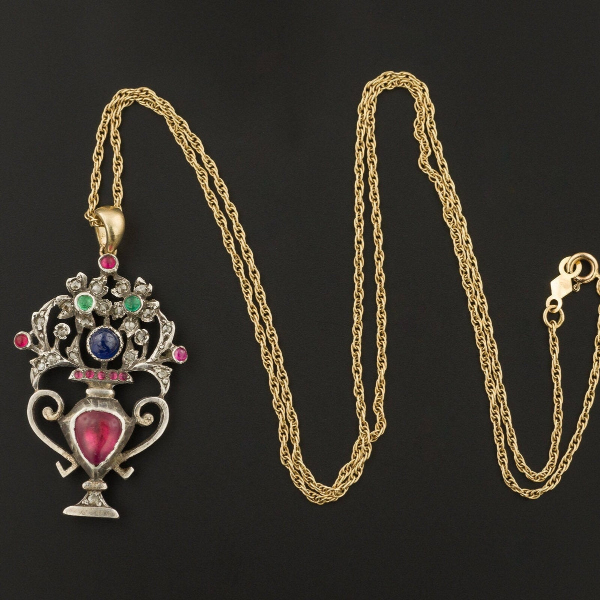 Antique Gemstone Giardinetti Flower Basket Conversion Pendant - Trademark Antiques