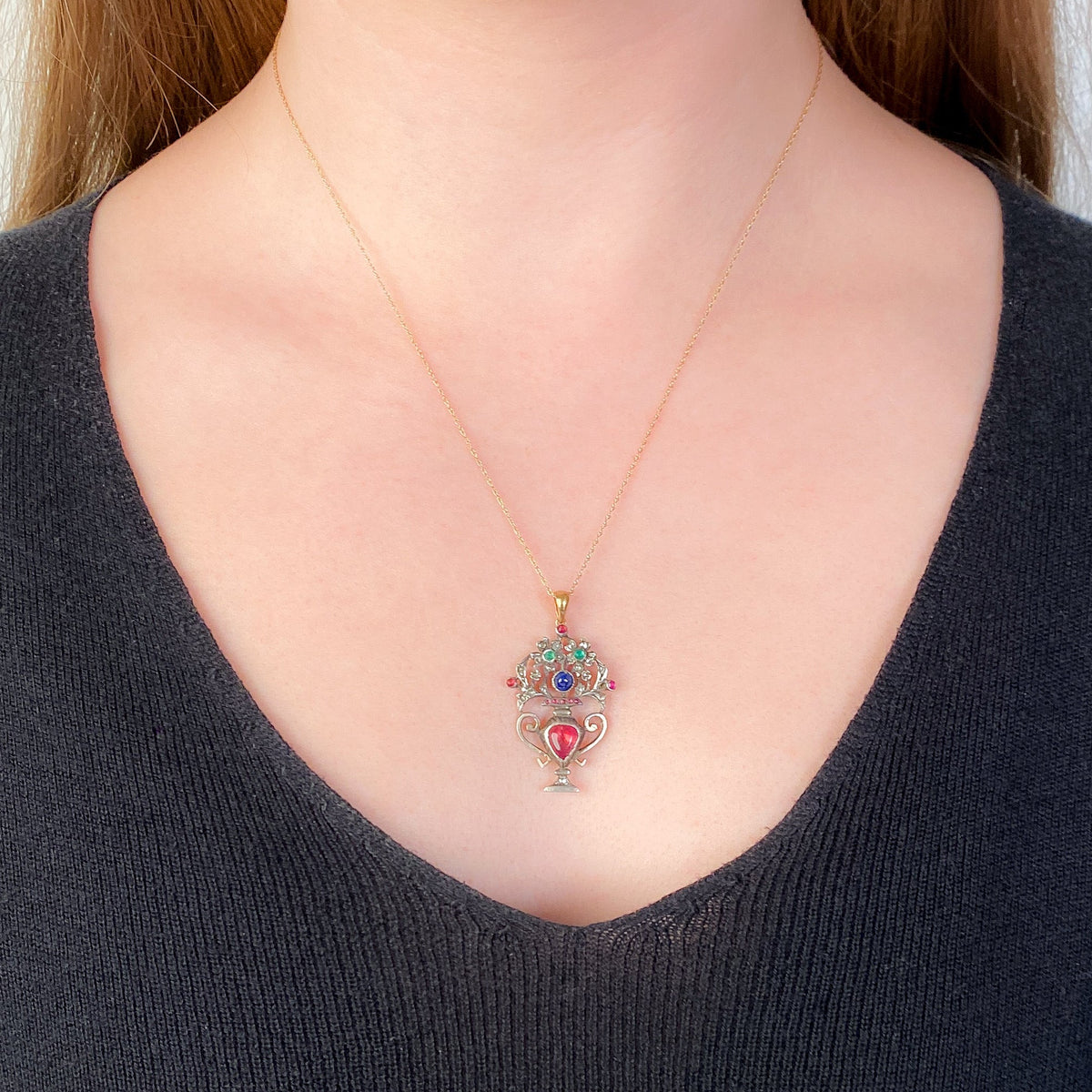 Antique Gemstone Giardinetti Flower Basket Conversion Pendant - Trademark Antiques