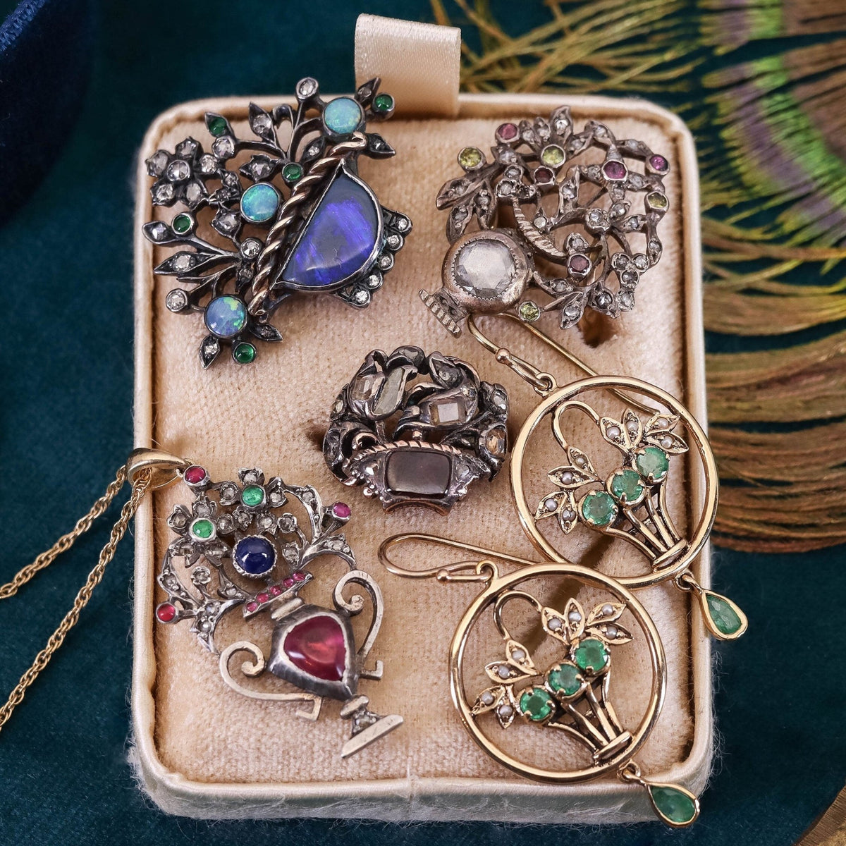 Antique Gemstone Giardinetti Flower Basket Conversion Pendant - Trademark Antiques