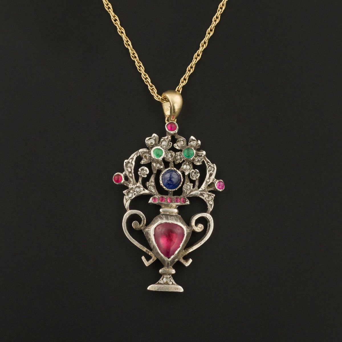 Antique Gemstone Giardinetti Flower Basket Conversion Pendant - Trademark Antiques