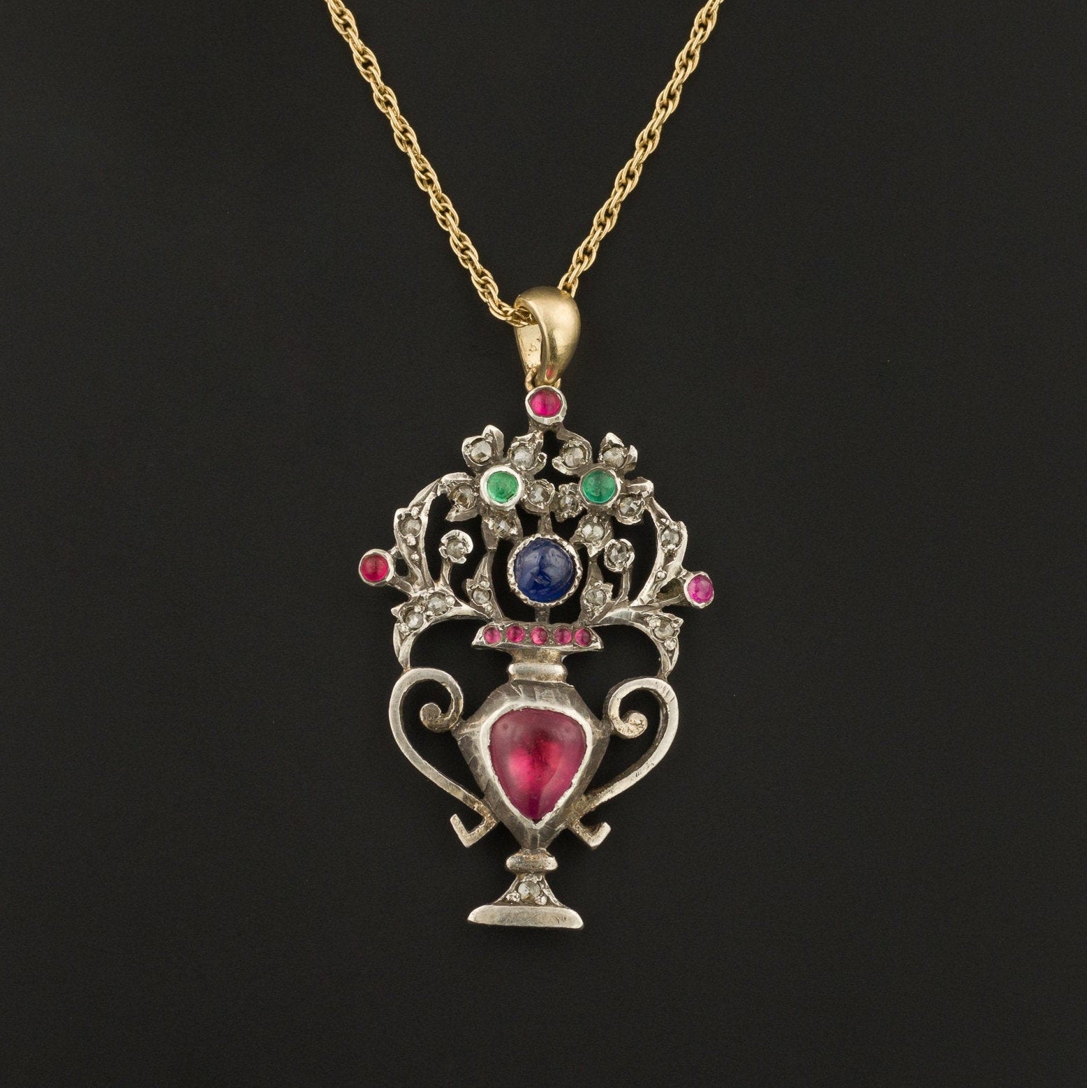 Antique Gemstone Giardinetti Flower Basket Conversion Pendant - Trademark Antiques